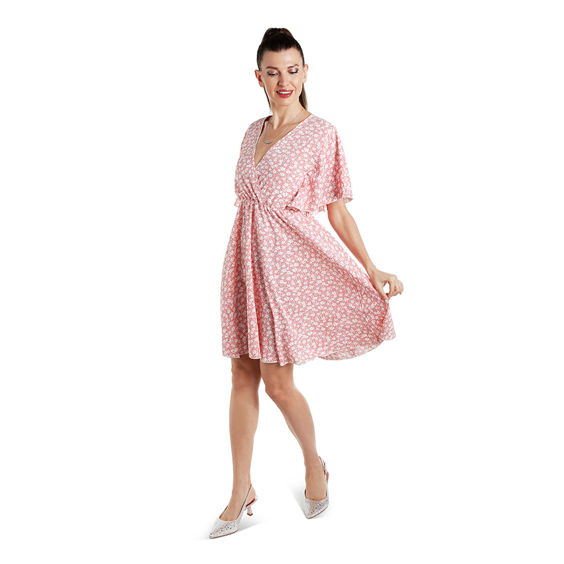 V-Neck Floral Midi Dress