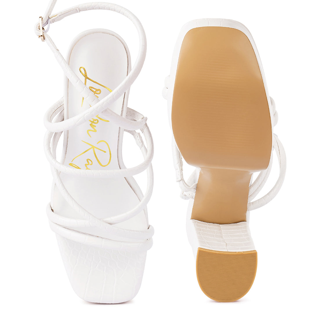 Off White Strappy Platform Chunky High Heels