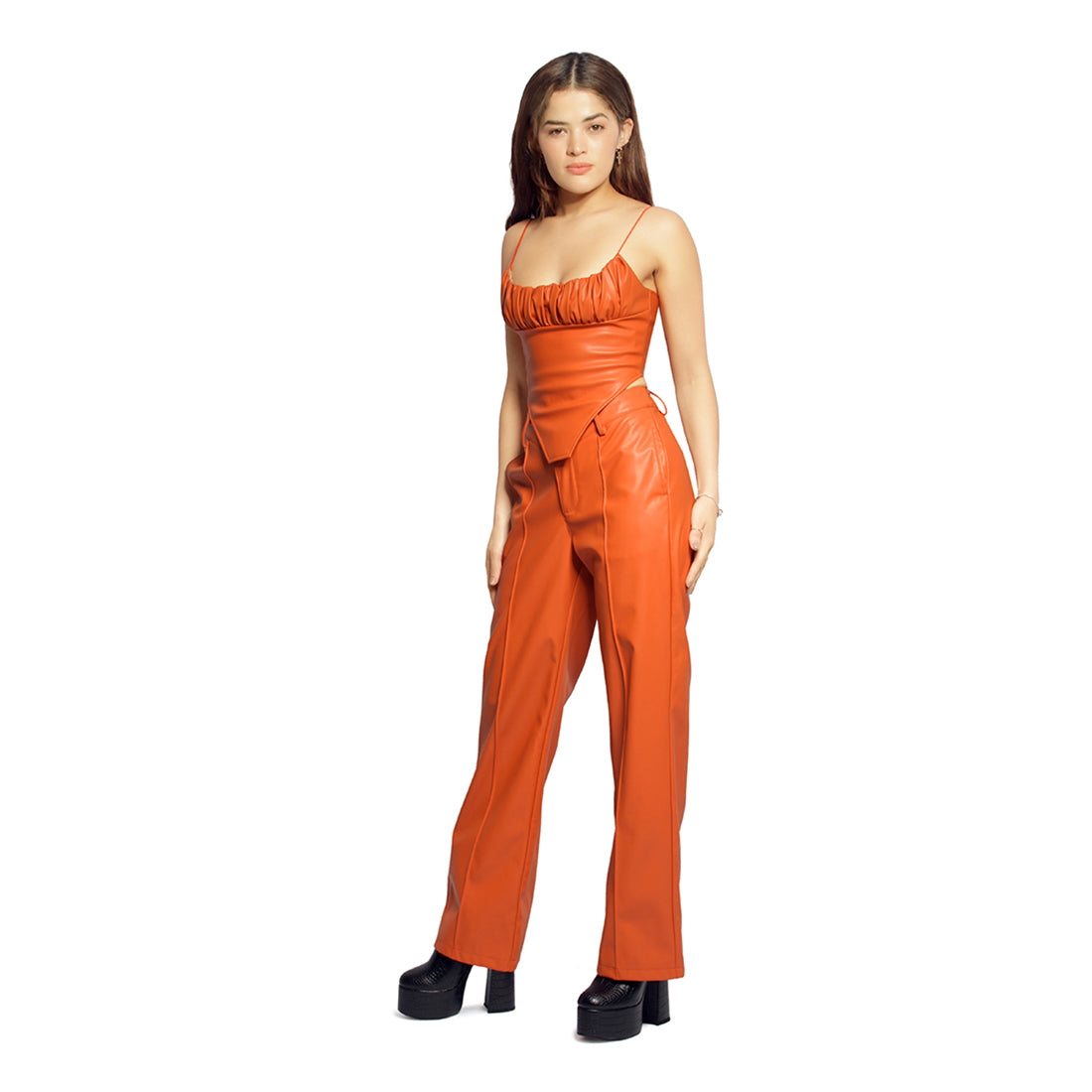 ruched corset top#color_orange