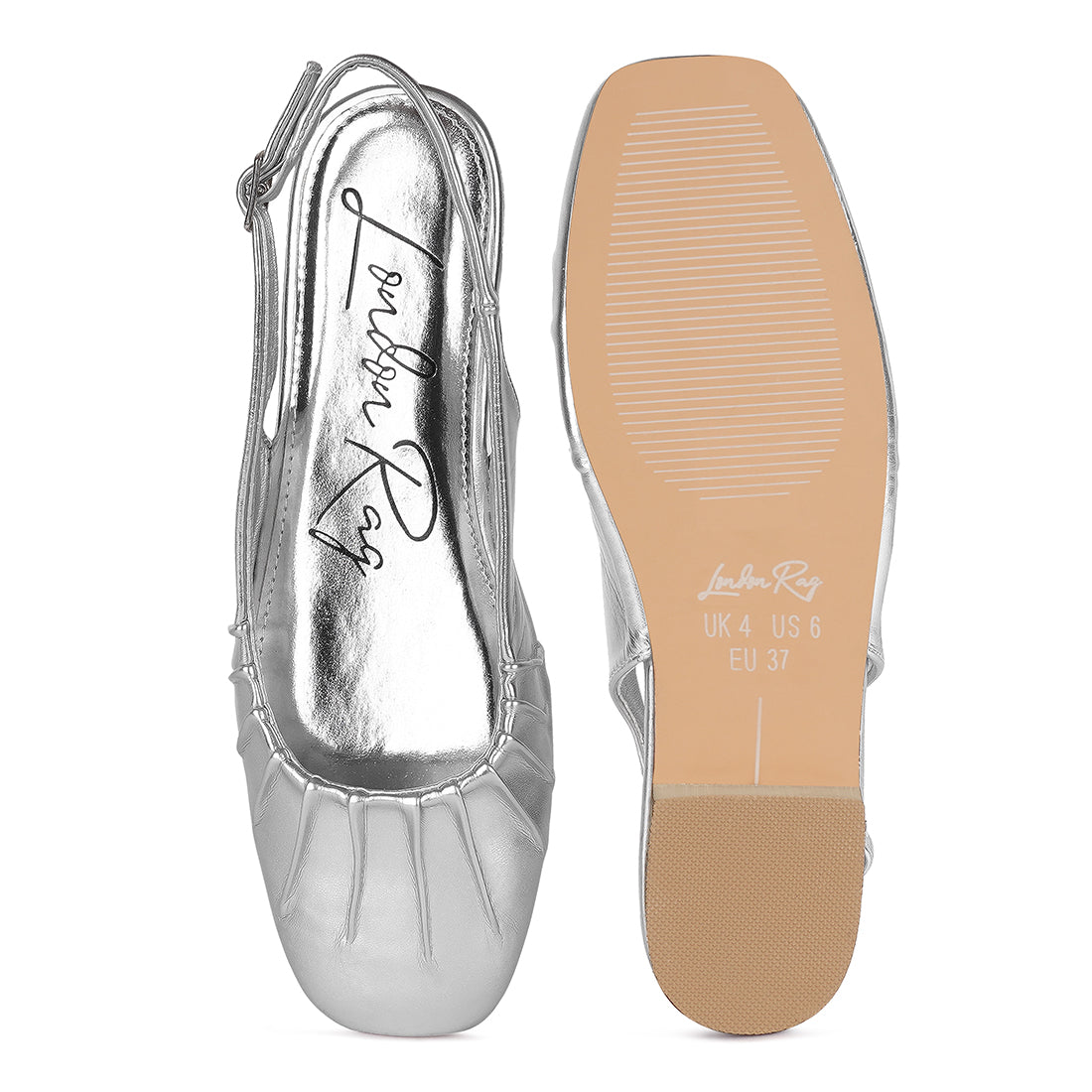 metallic square Toe flat slingbacks#color_silver