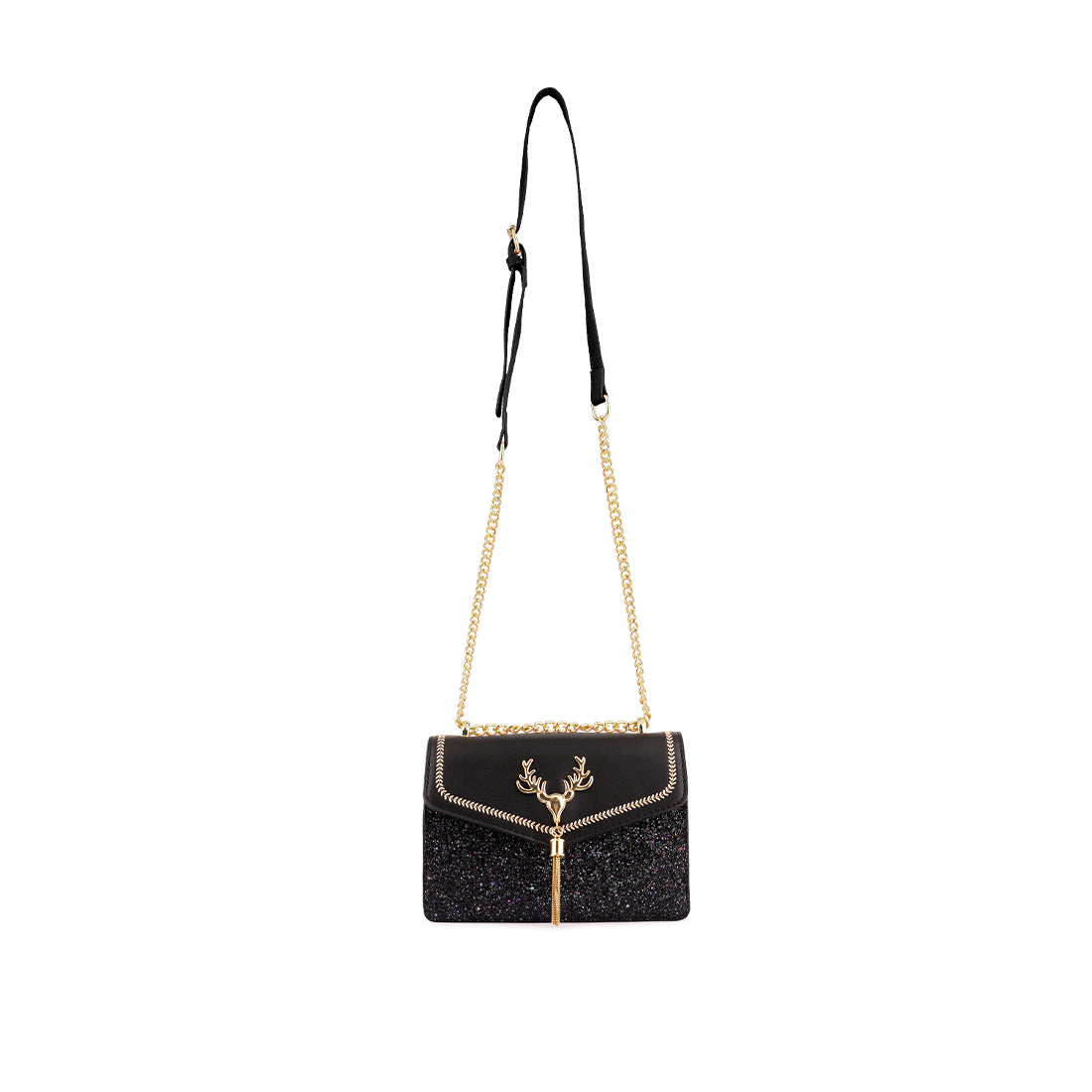 Black Glitter Envelope Sling Bag