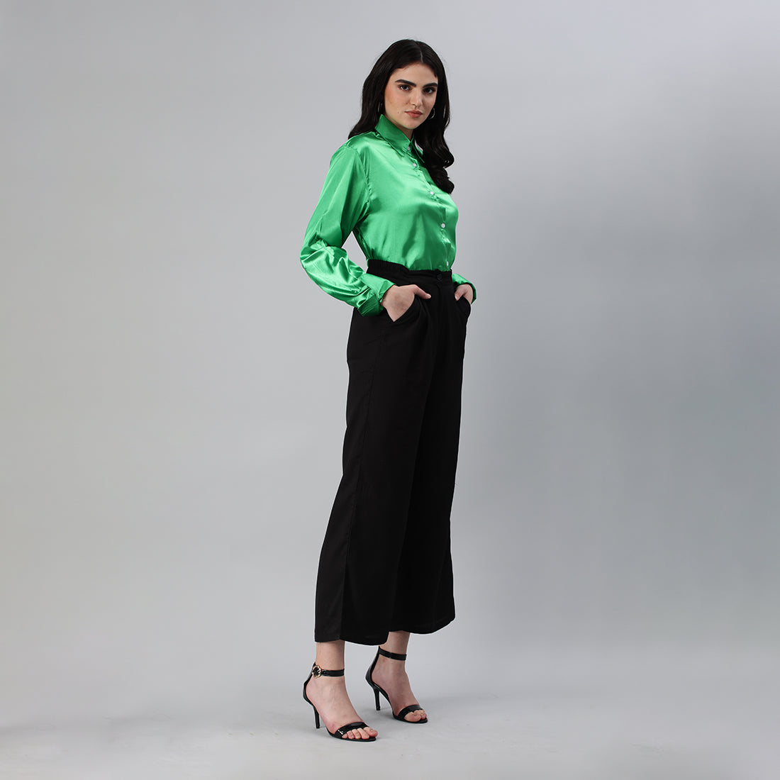 long sleeve satin shirt#color_green