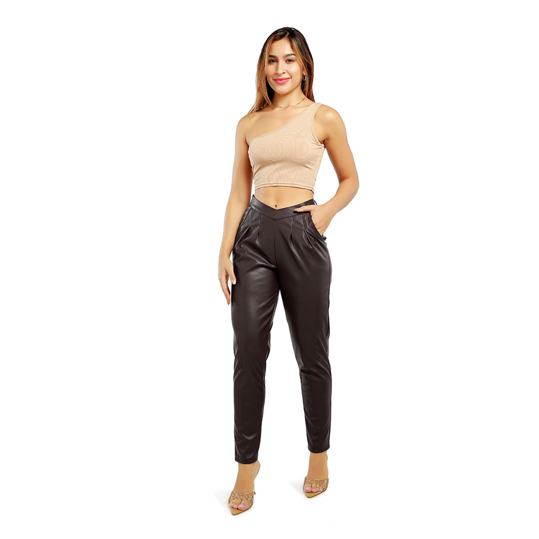 Chocolate Pleated PU Pants