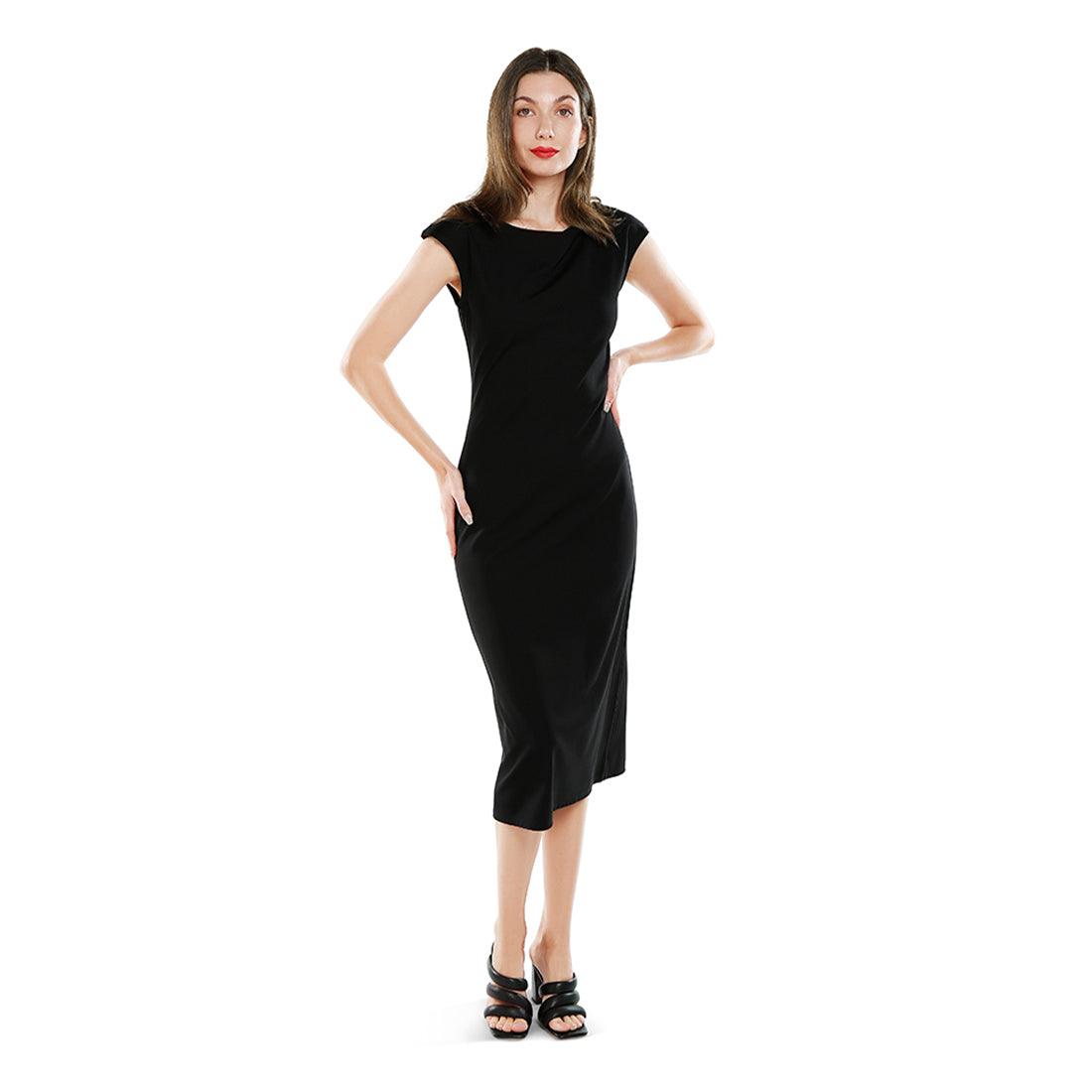 boat neck long dress#color_black