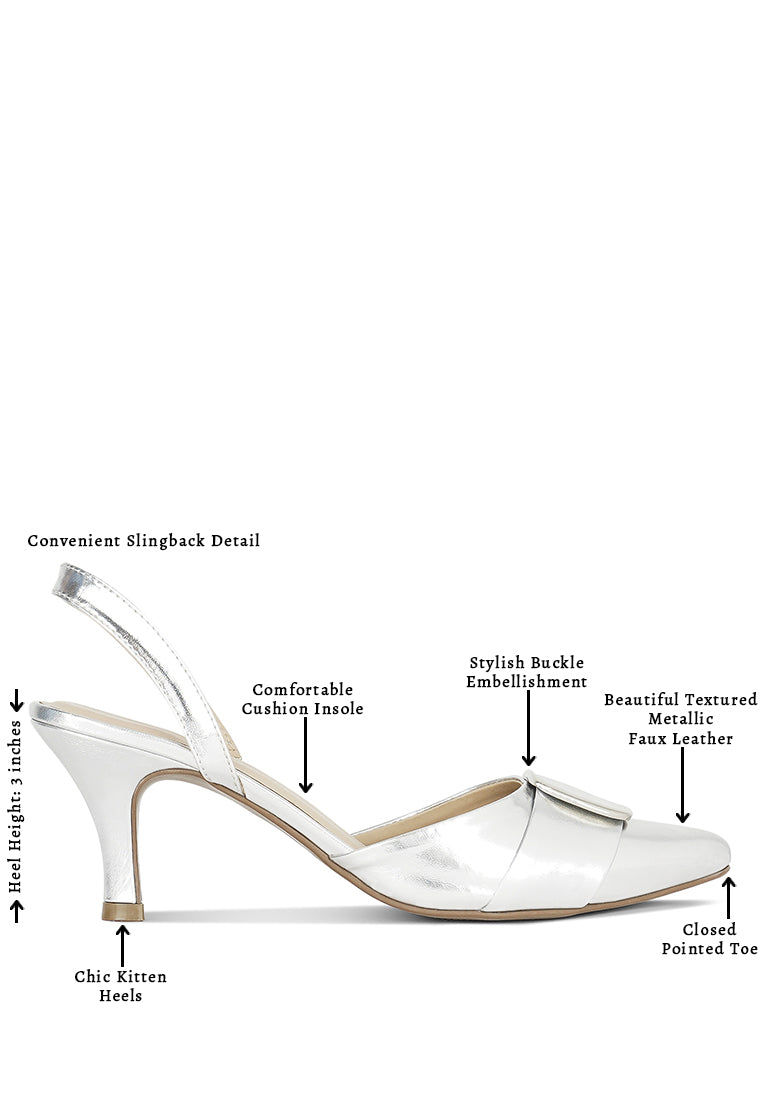 Women Slingback Pointed Toe Kitten Heels