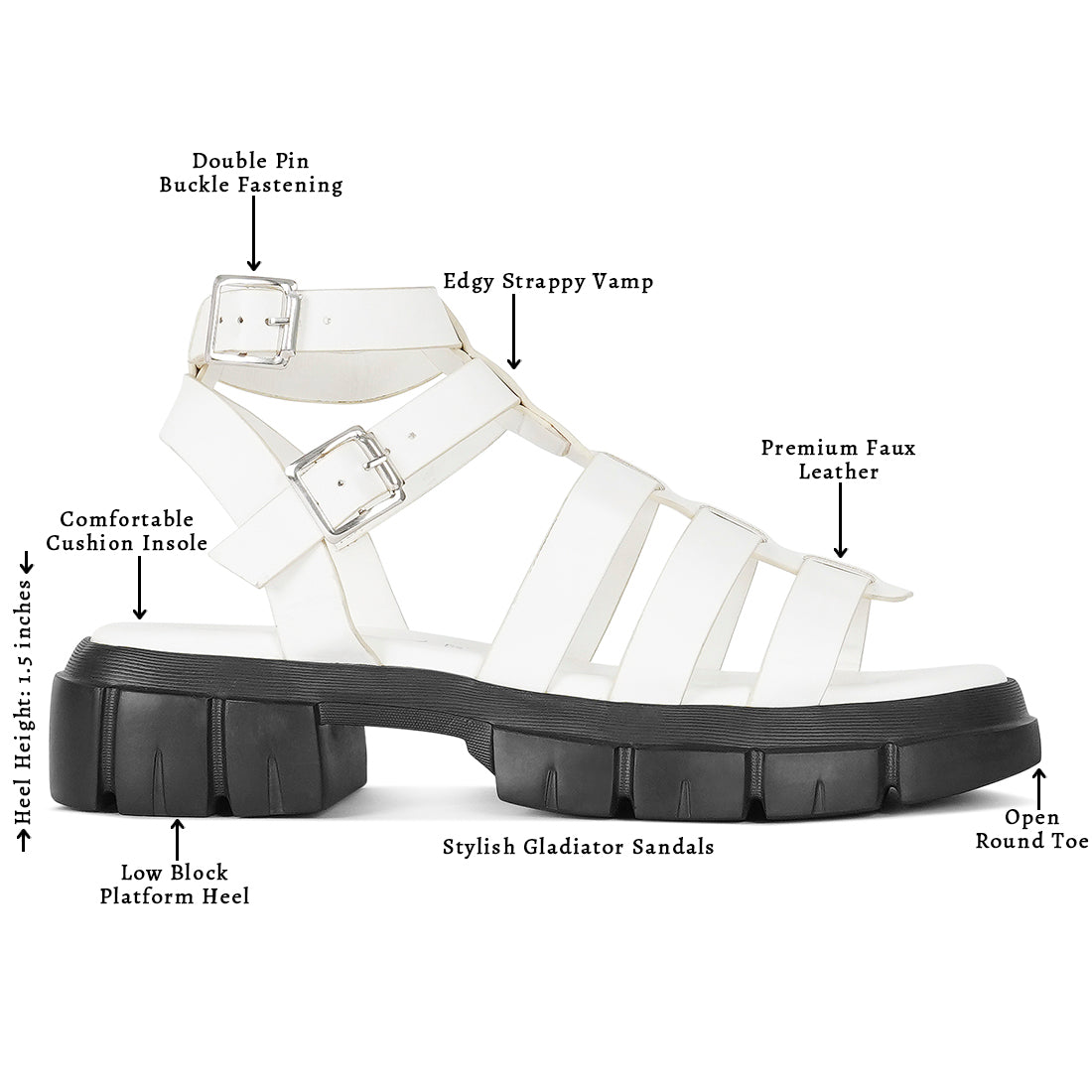 women faux leather gladiator sandals#color_white