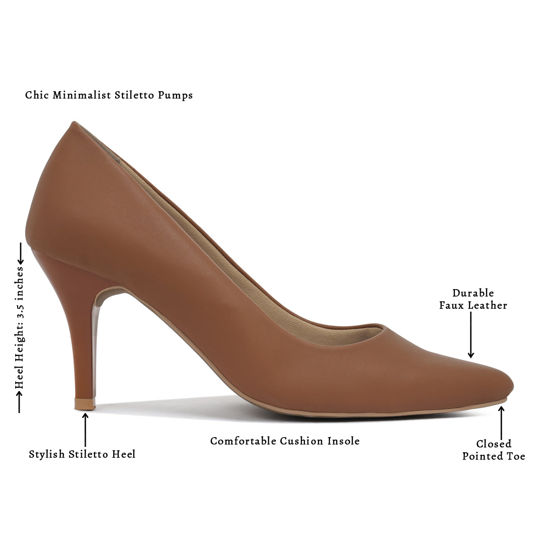 women faux leather stiletto pumps#color_brown