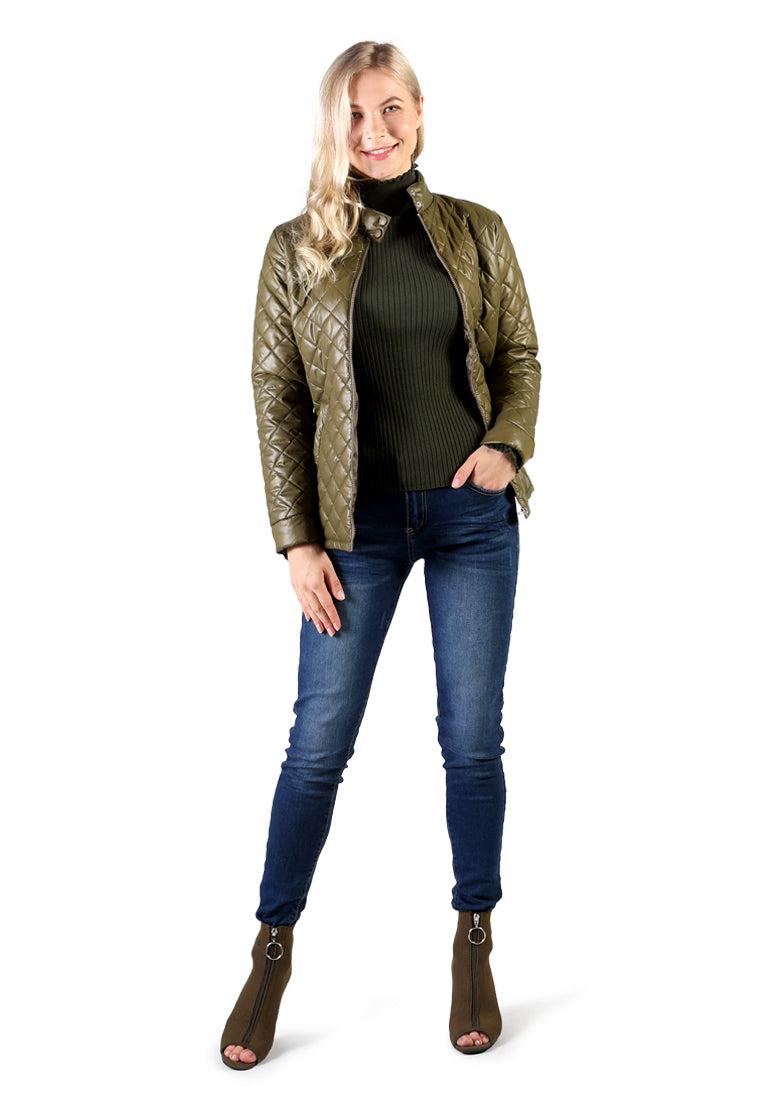 Green Puffer jacket With Zip Closure