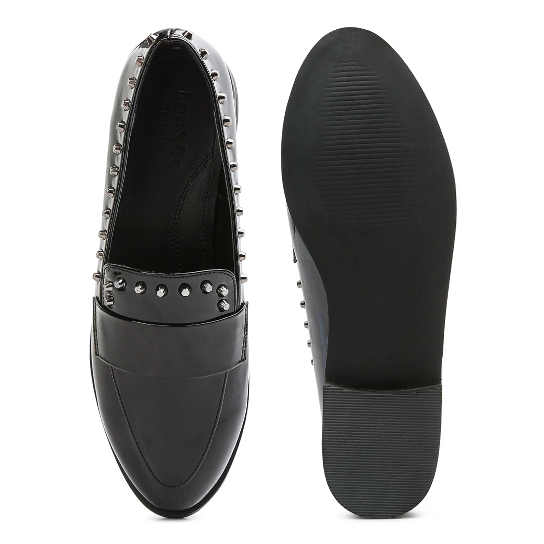 patent stud penny loafers#color_black
