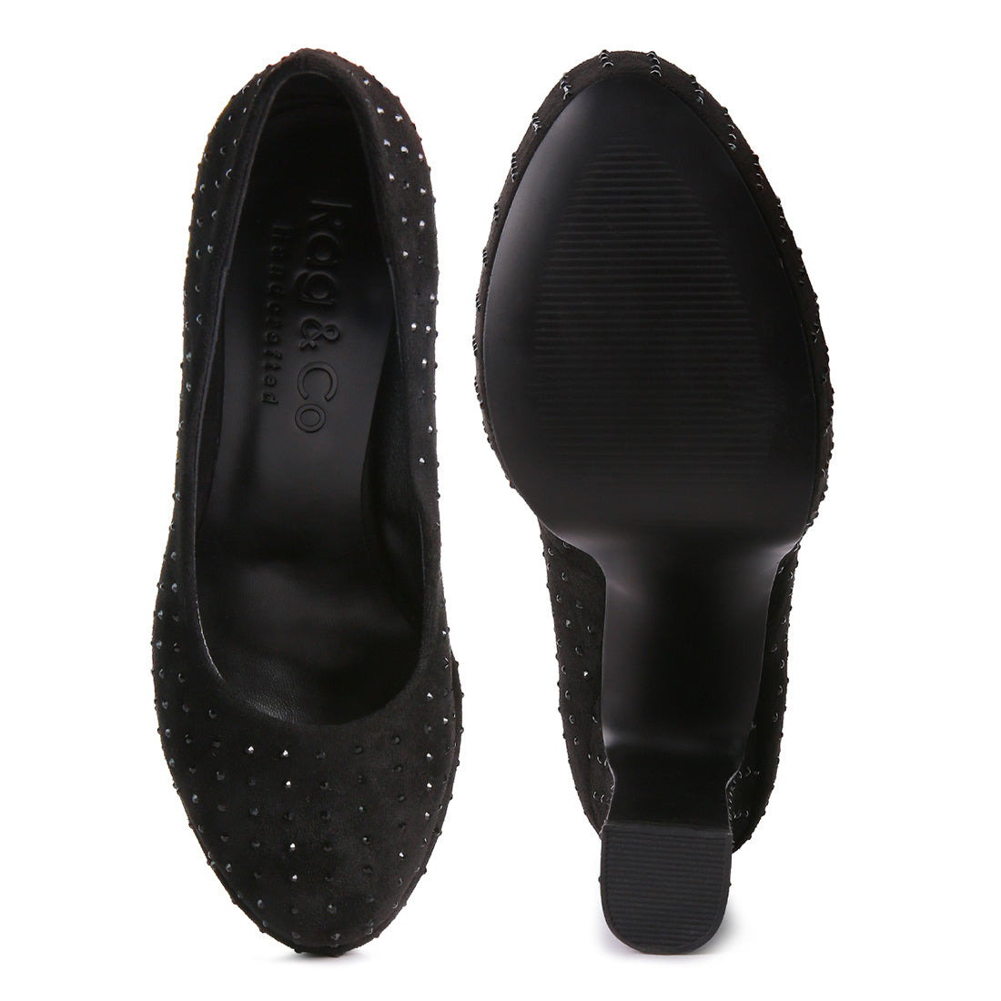 Black Diamante Platform Heel Block Pumps
