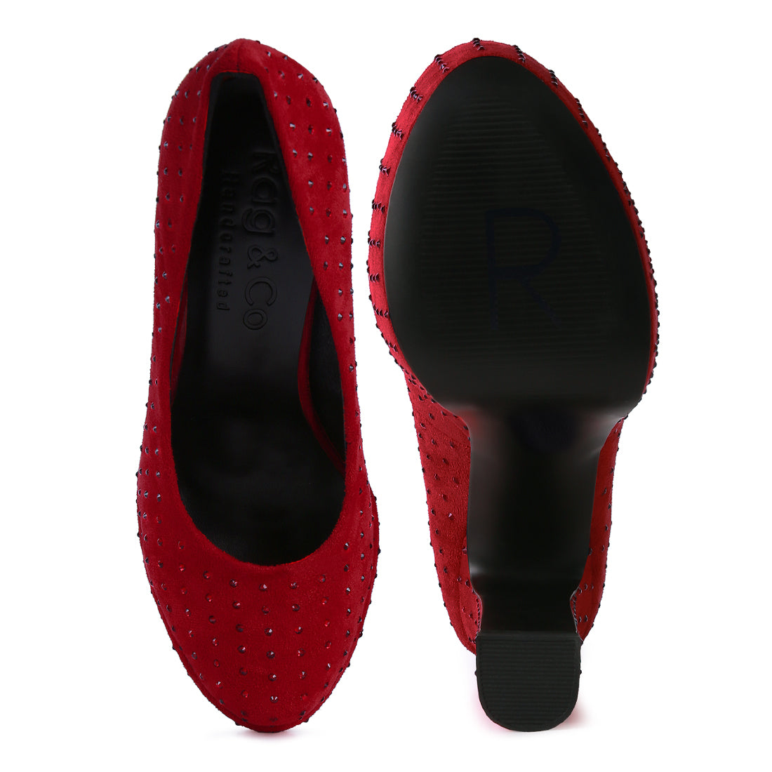 Red Diamante Platform Heel Block Pumps