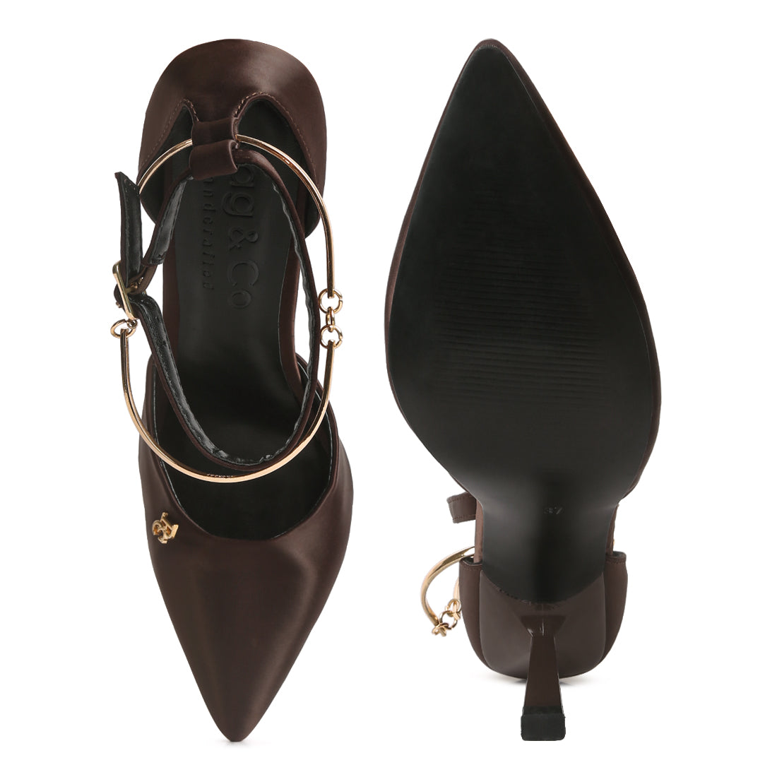 Satin High Heeled Anklet Sandals In Brown