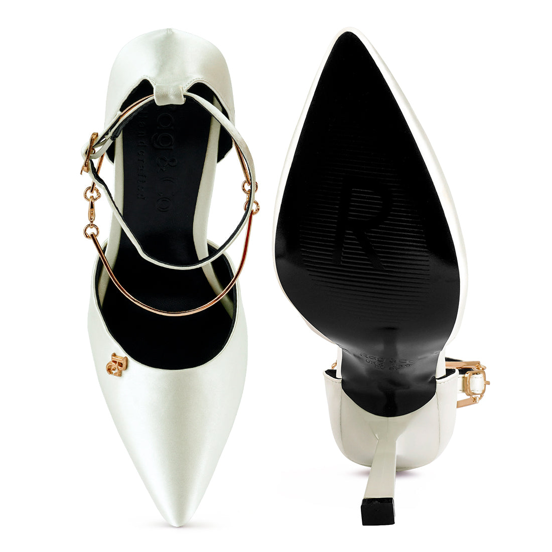 Satin High Heeled Anklet Sandals In White