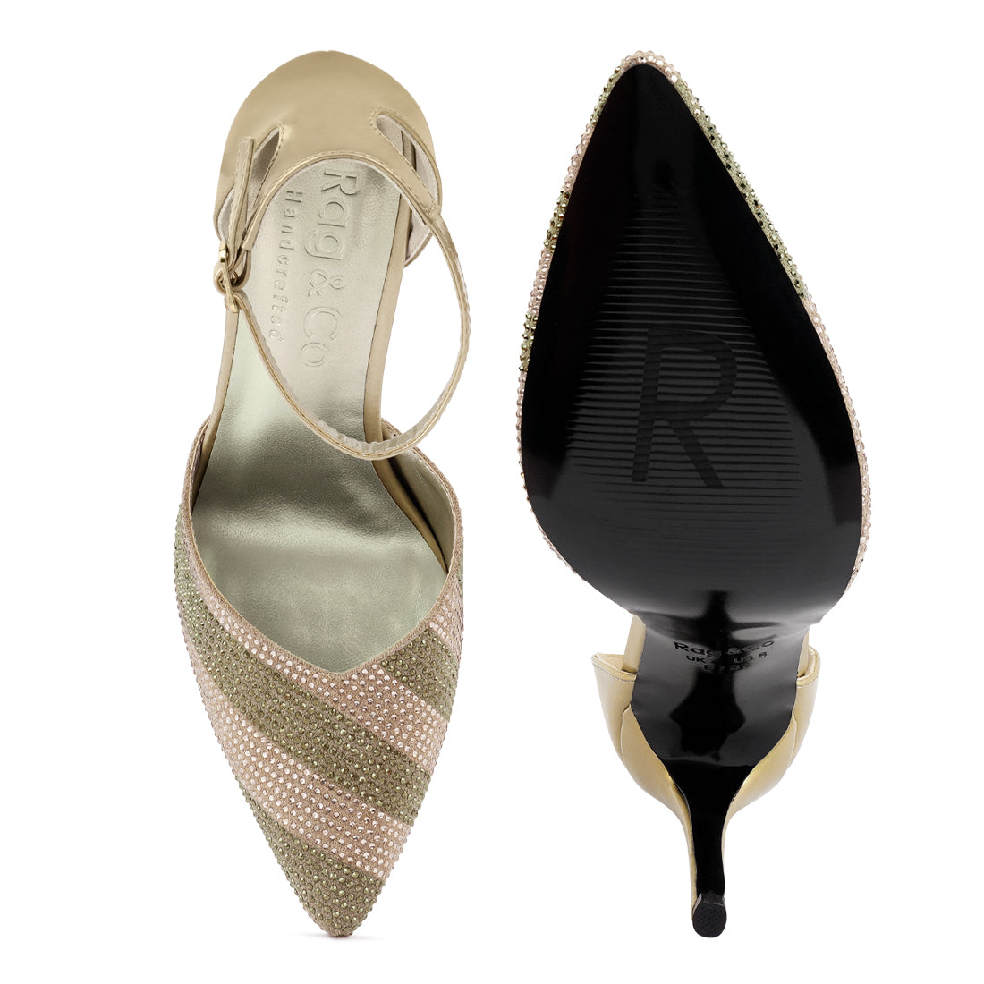 Gold High Heeled Diamante Sandals