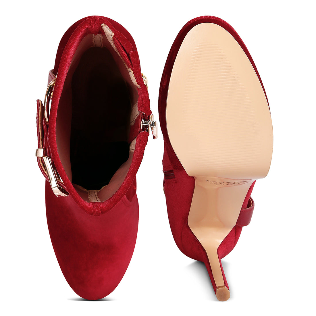 high platform velvet ankle boots#color_red