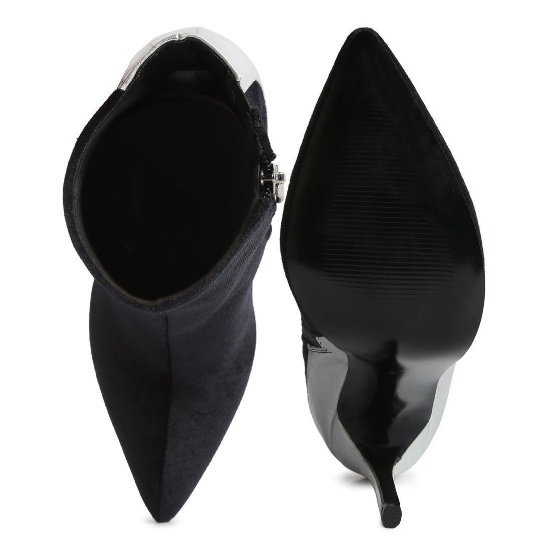 metallic highlight high heeled ankle boots#color_black