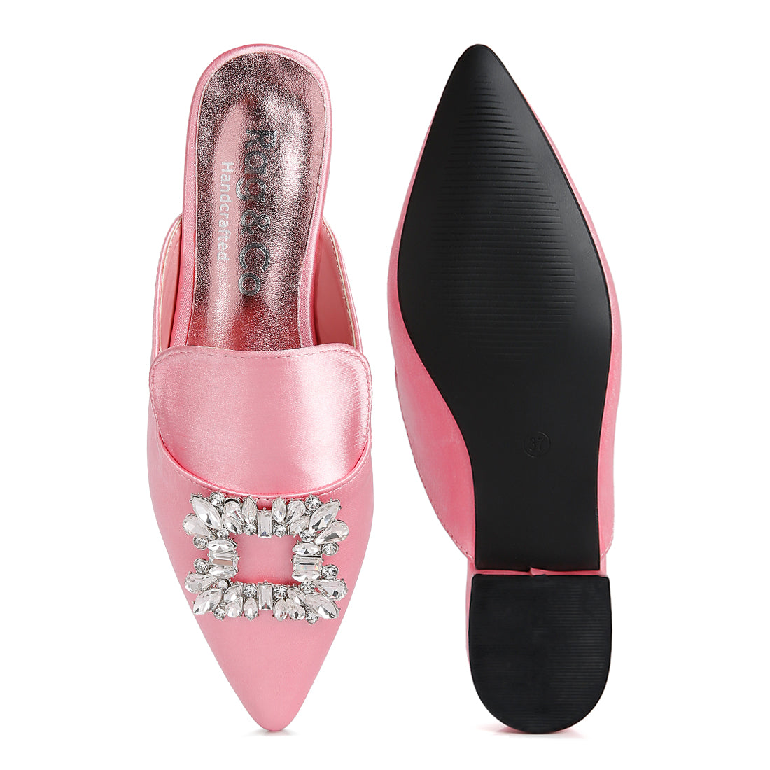 Diamante Jewel Mules In Blush