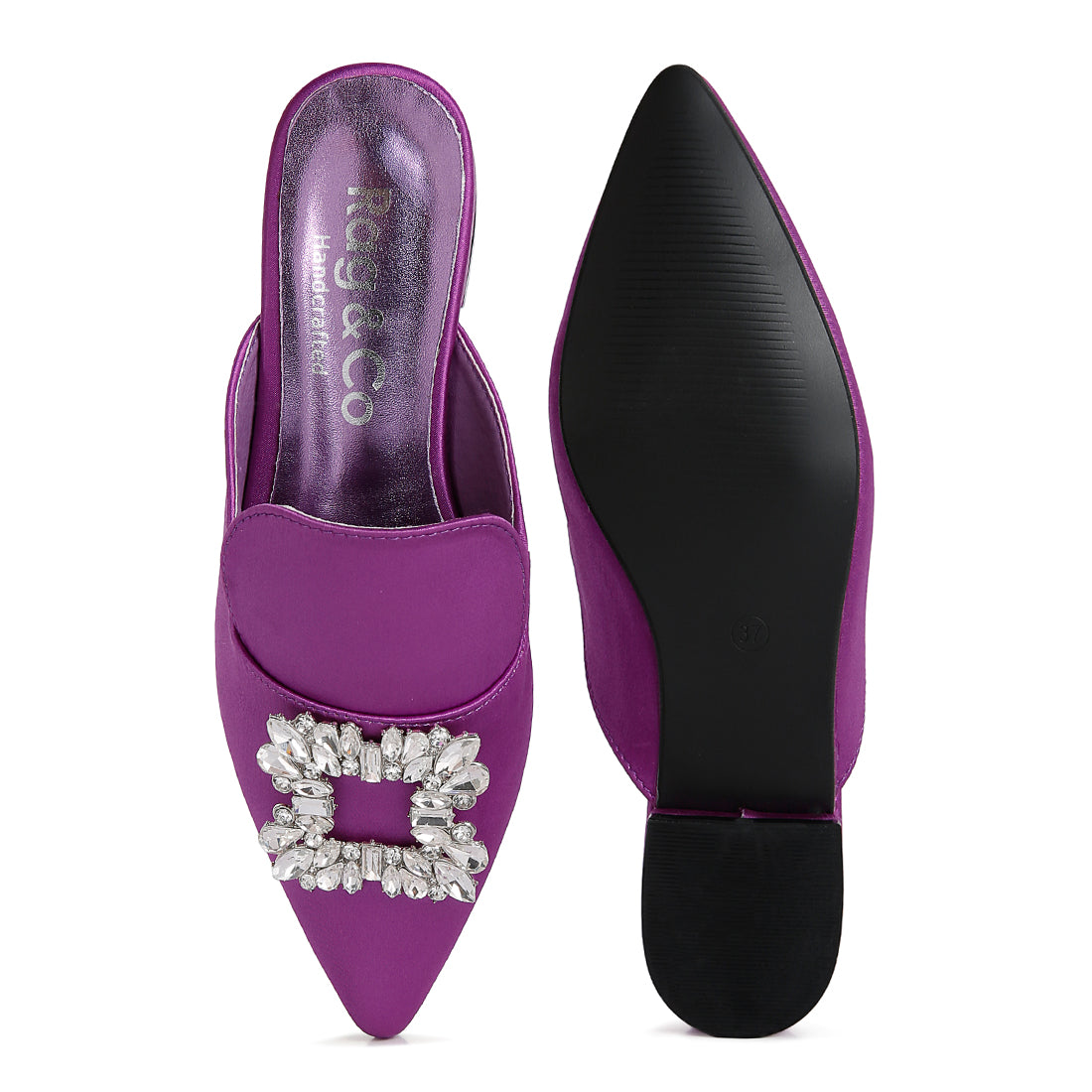 Diamante Jewel Mules In Purple
