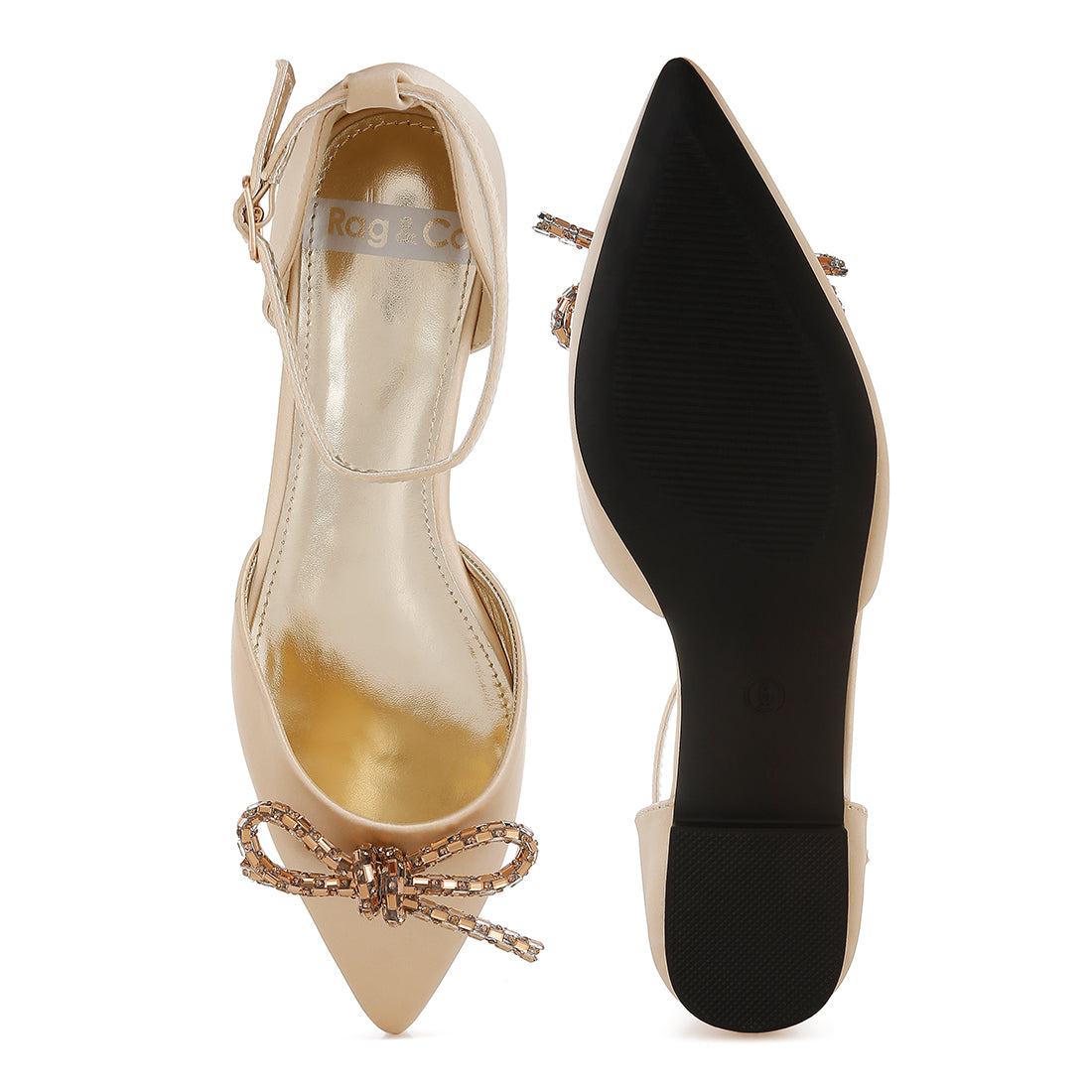 rhinestone detail bow flat sandals#color_gold