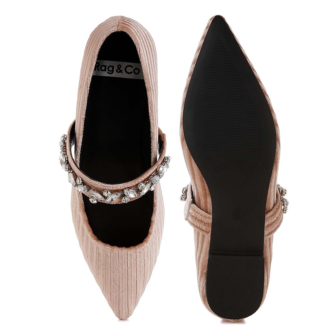 diamante brooch velvet ballerinas#color_beige