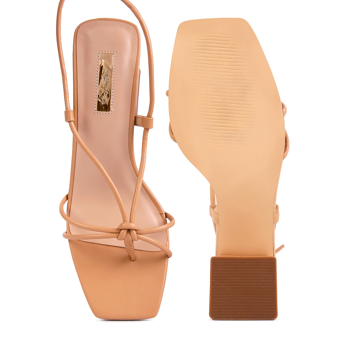 Nude Tie-Up Block Heel Sandal
