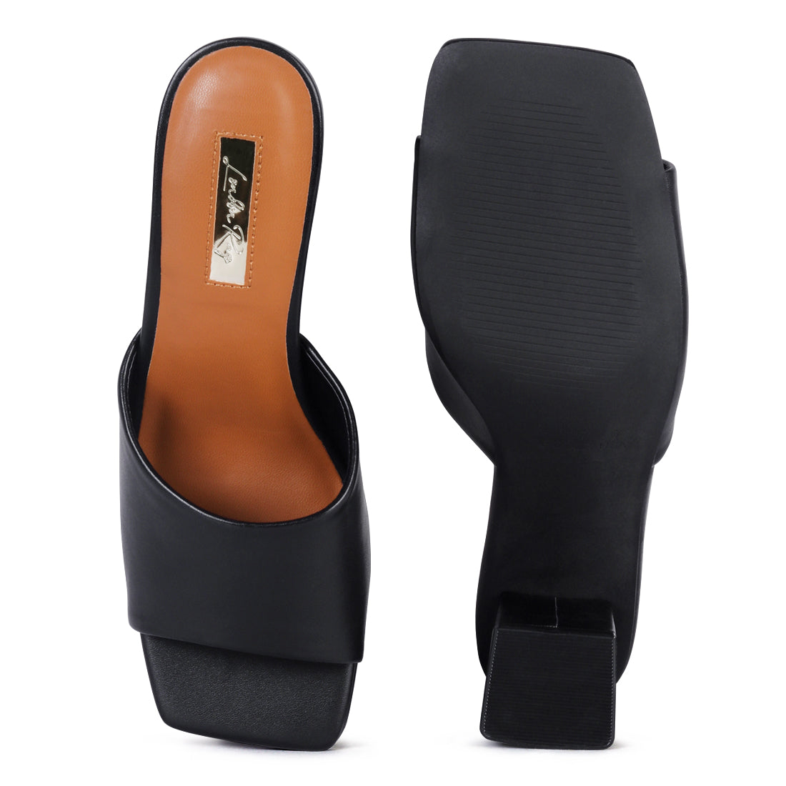 Square Toe Block Slides in Black