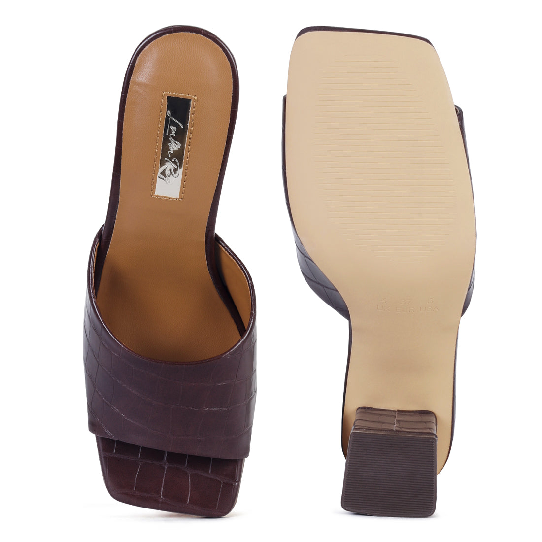 Square Toe Block Slides in Brown