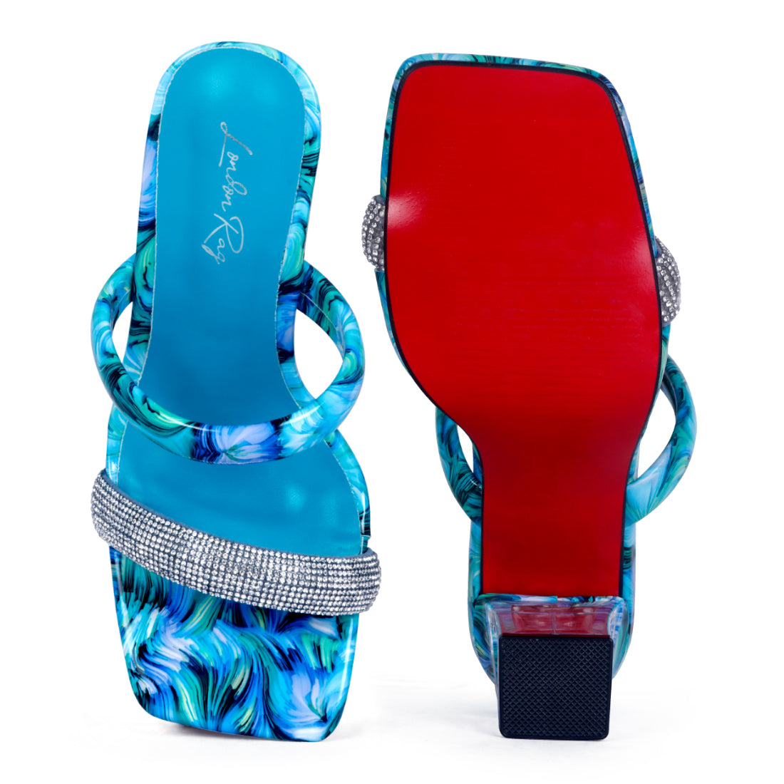 Transparent Block Heeled Sandal in Aqua Blue
