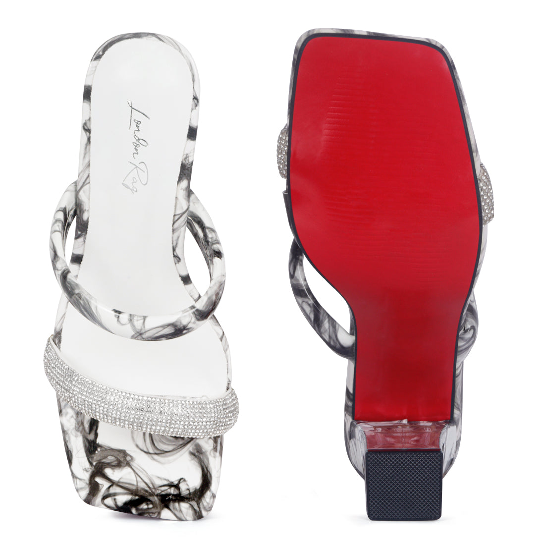 Transparent Block Heeled Sandal in White