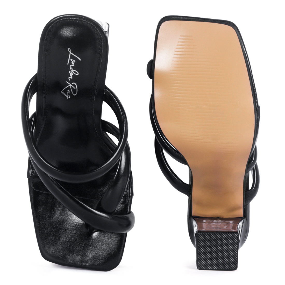 Transparent Heel Toe Ring Slides in Black