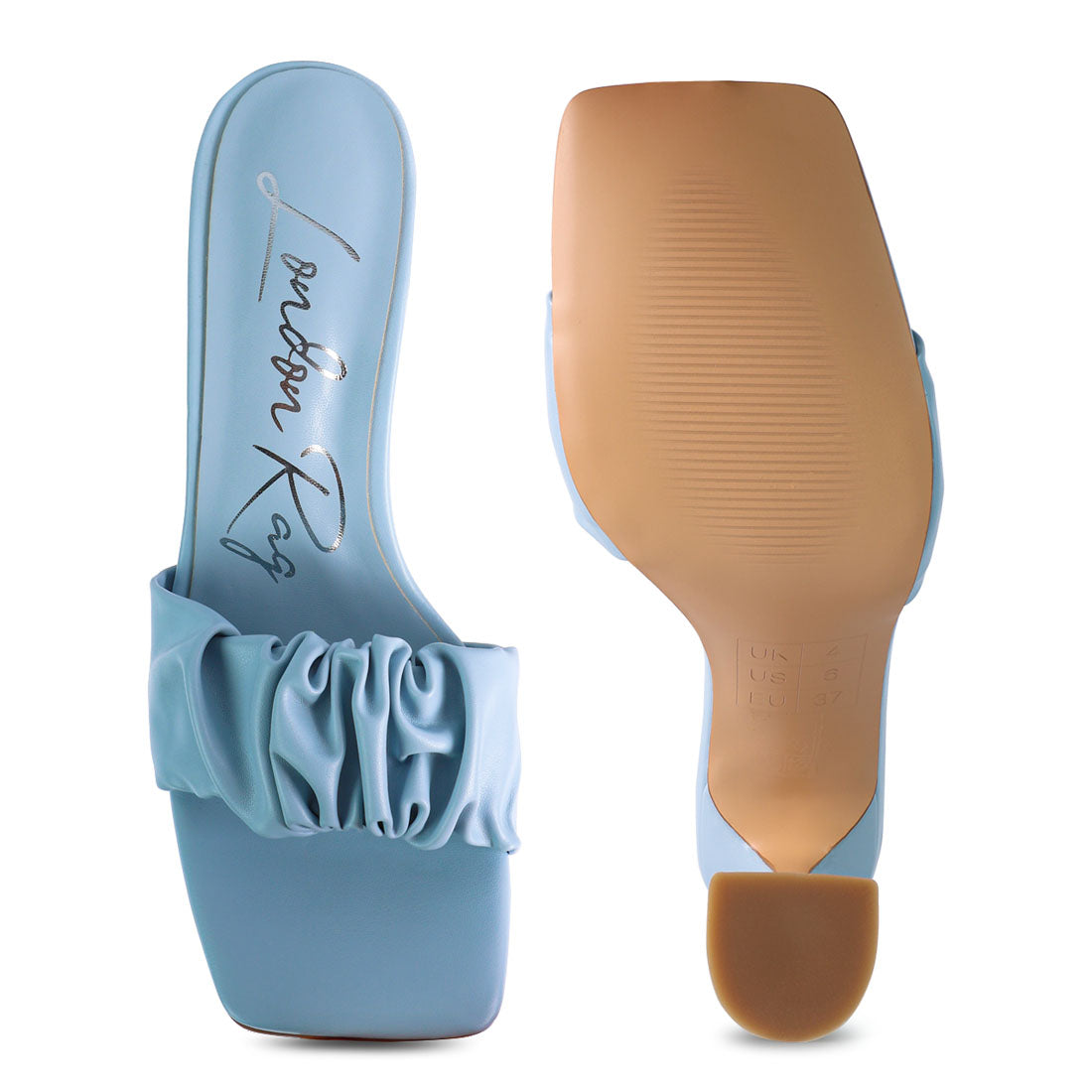 Blue Spool Heeled Ruched Sandals