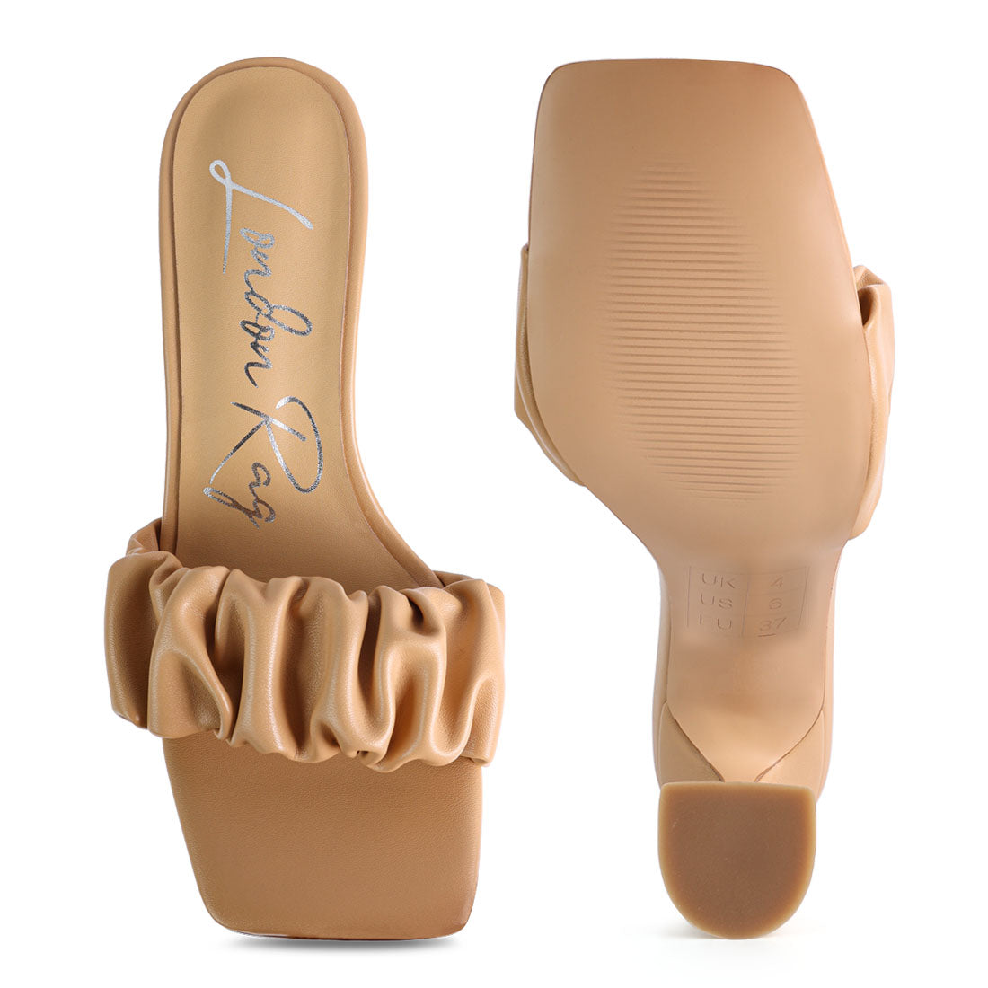 Nude Spool Heeled Ruched Sandals