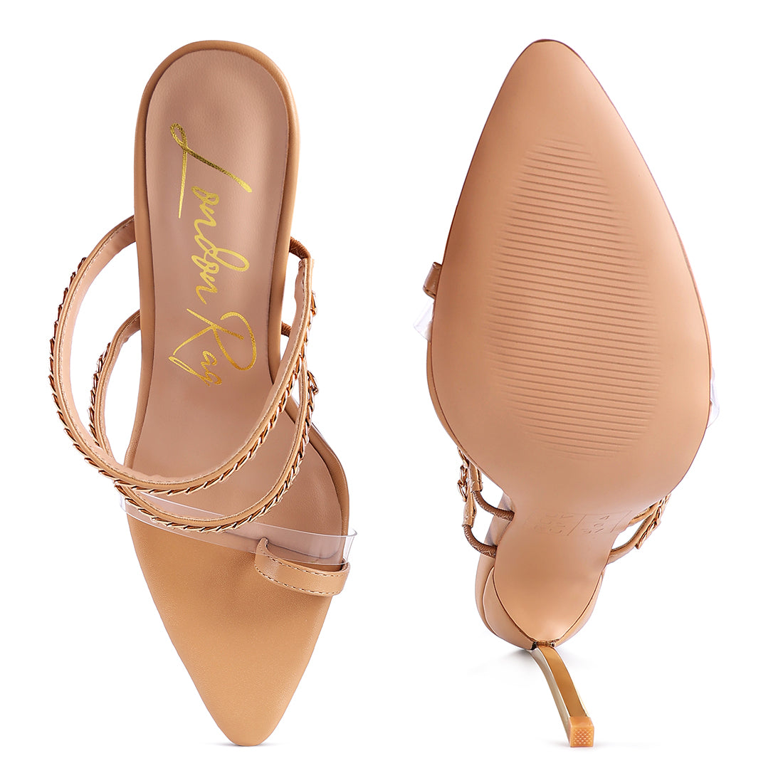 High Heeled Toe Ring Sandals in Latte