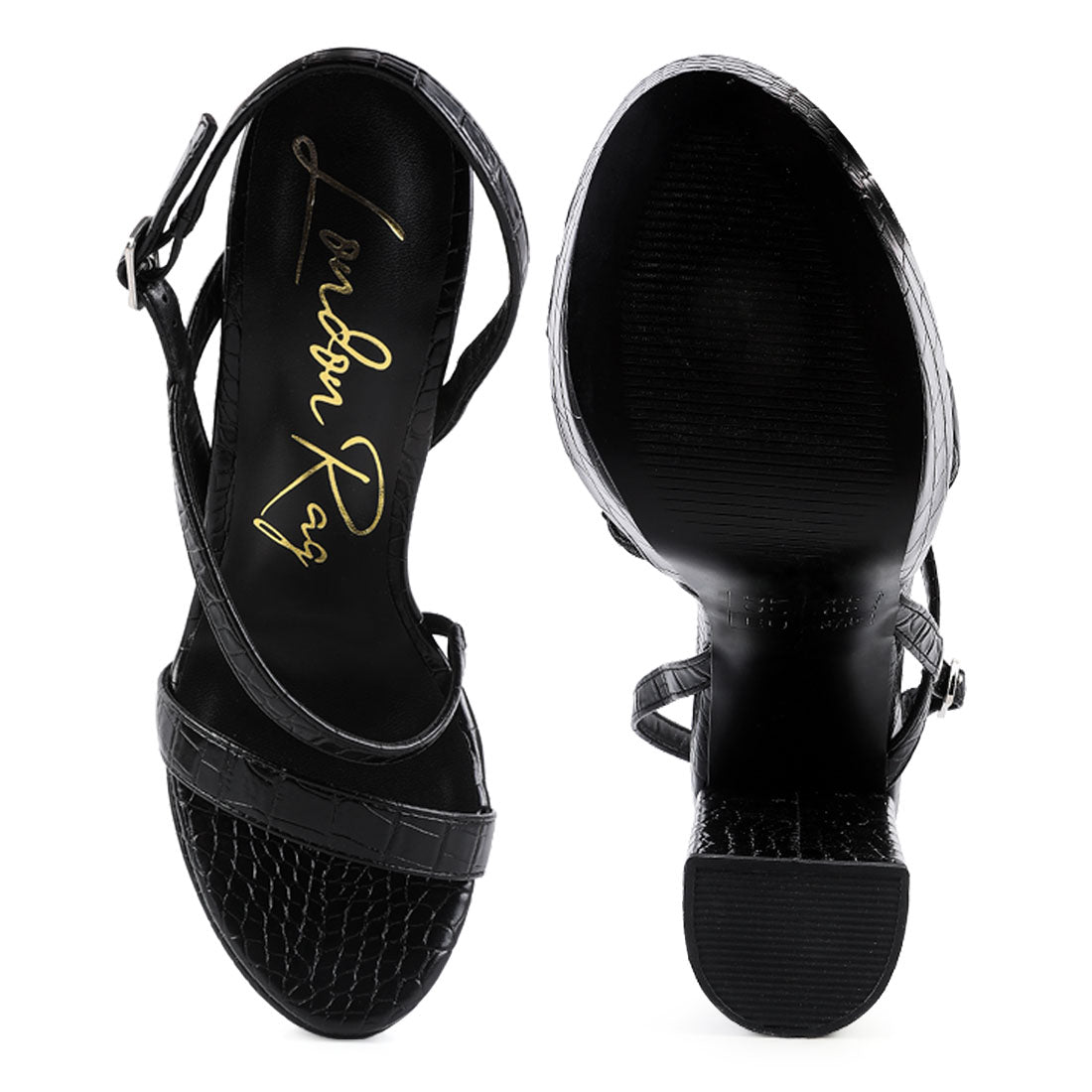 Black Slingback Block High Heeled Sandals