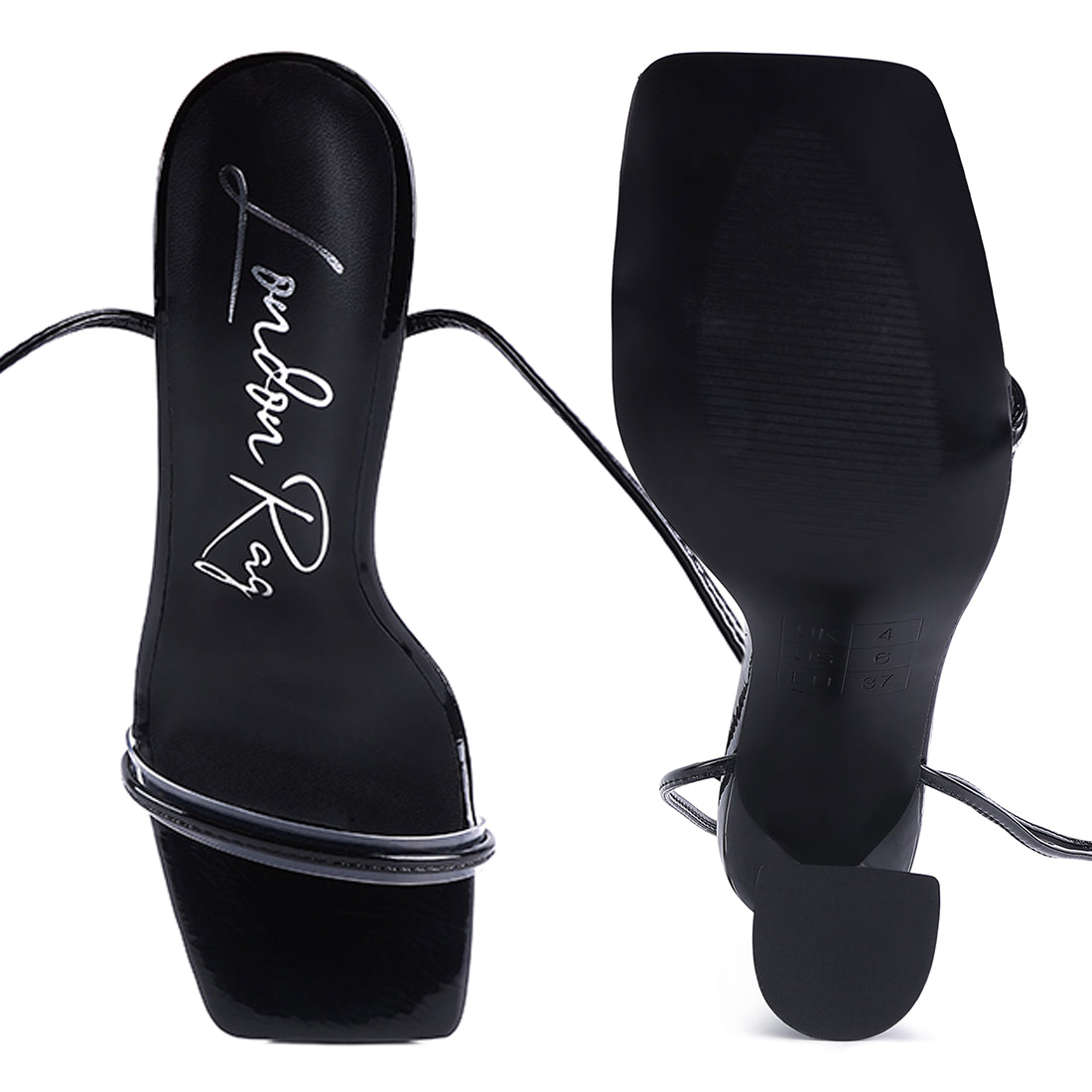 Black Spool Heeled Lace Up Sandal