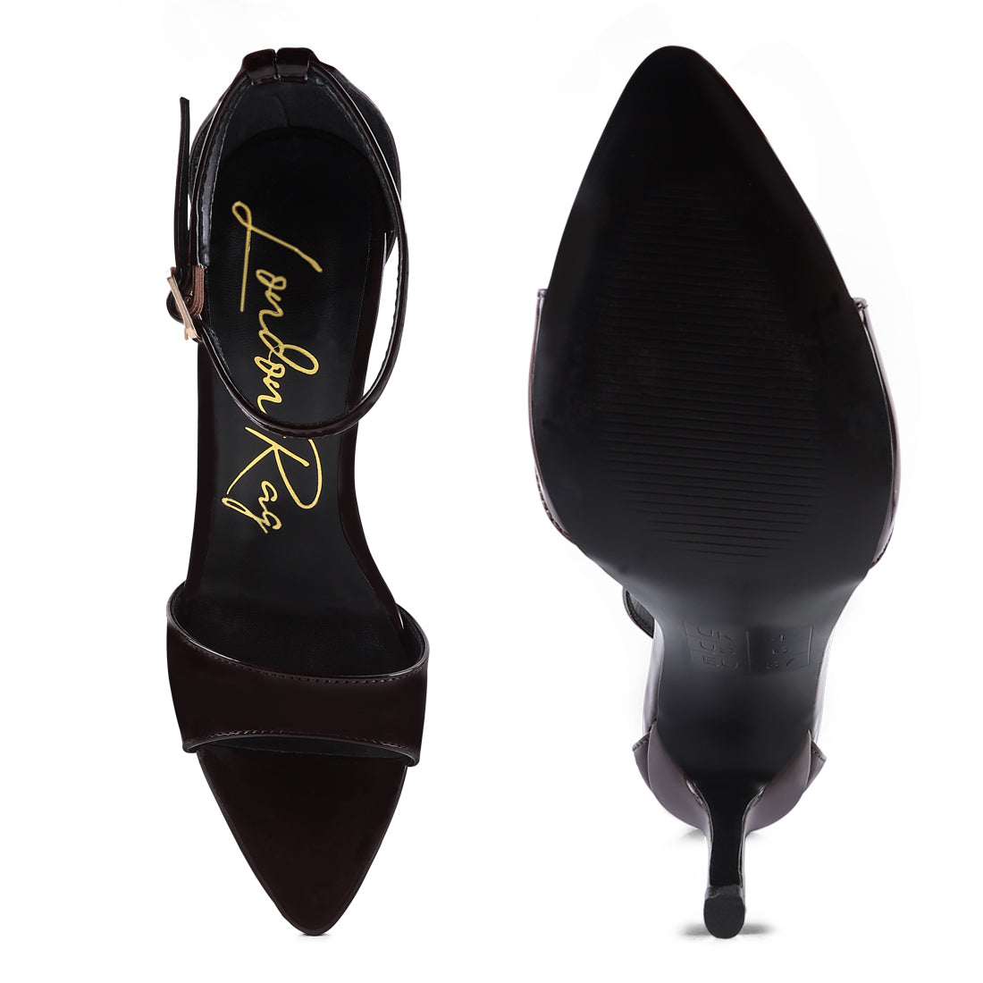 Dark Brown Ankle Strap High Heeled Sandals