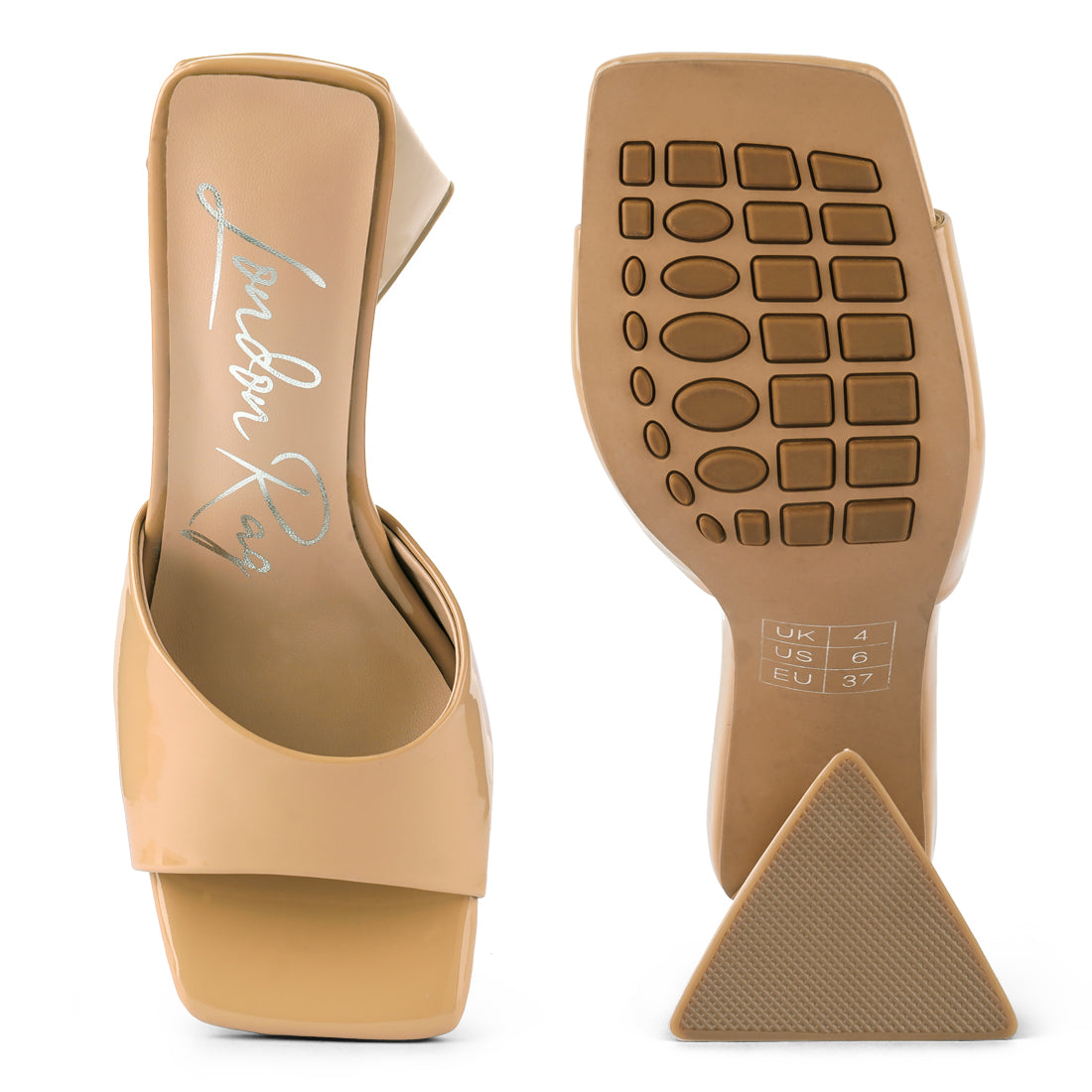 Beige Triangular Block Heel Sandals