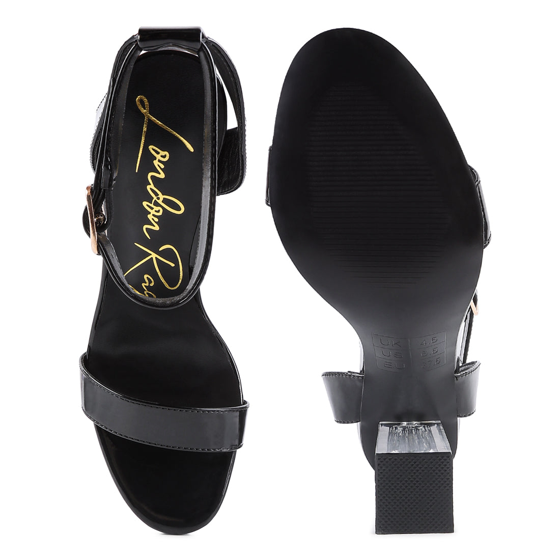 Black Clear High Heeled Block Sandals