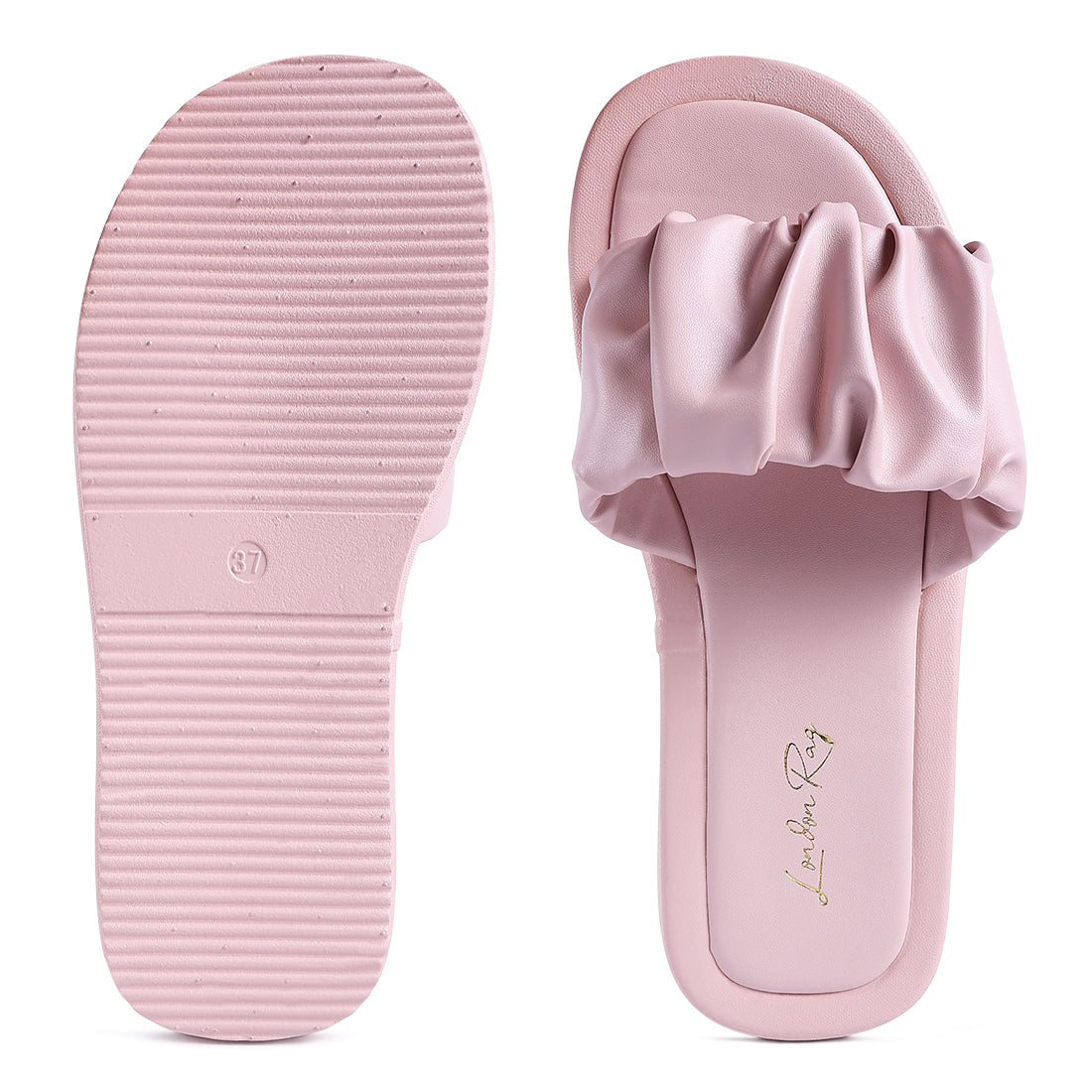 Pink Gathered Low Wedge Slides
