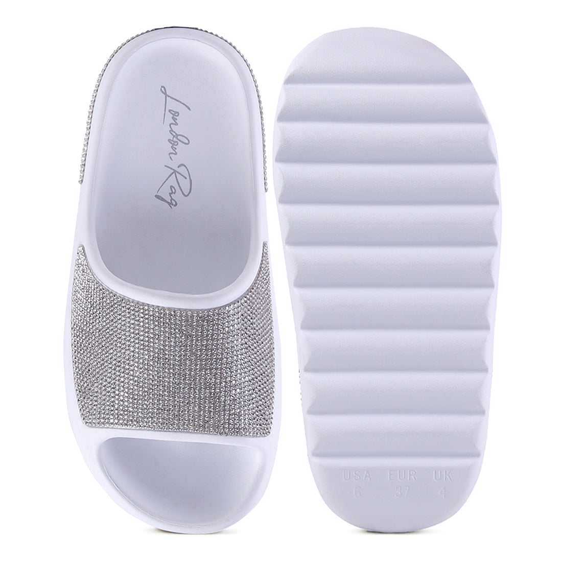 White Diamante Pool Sliders