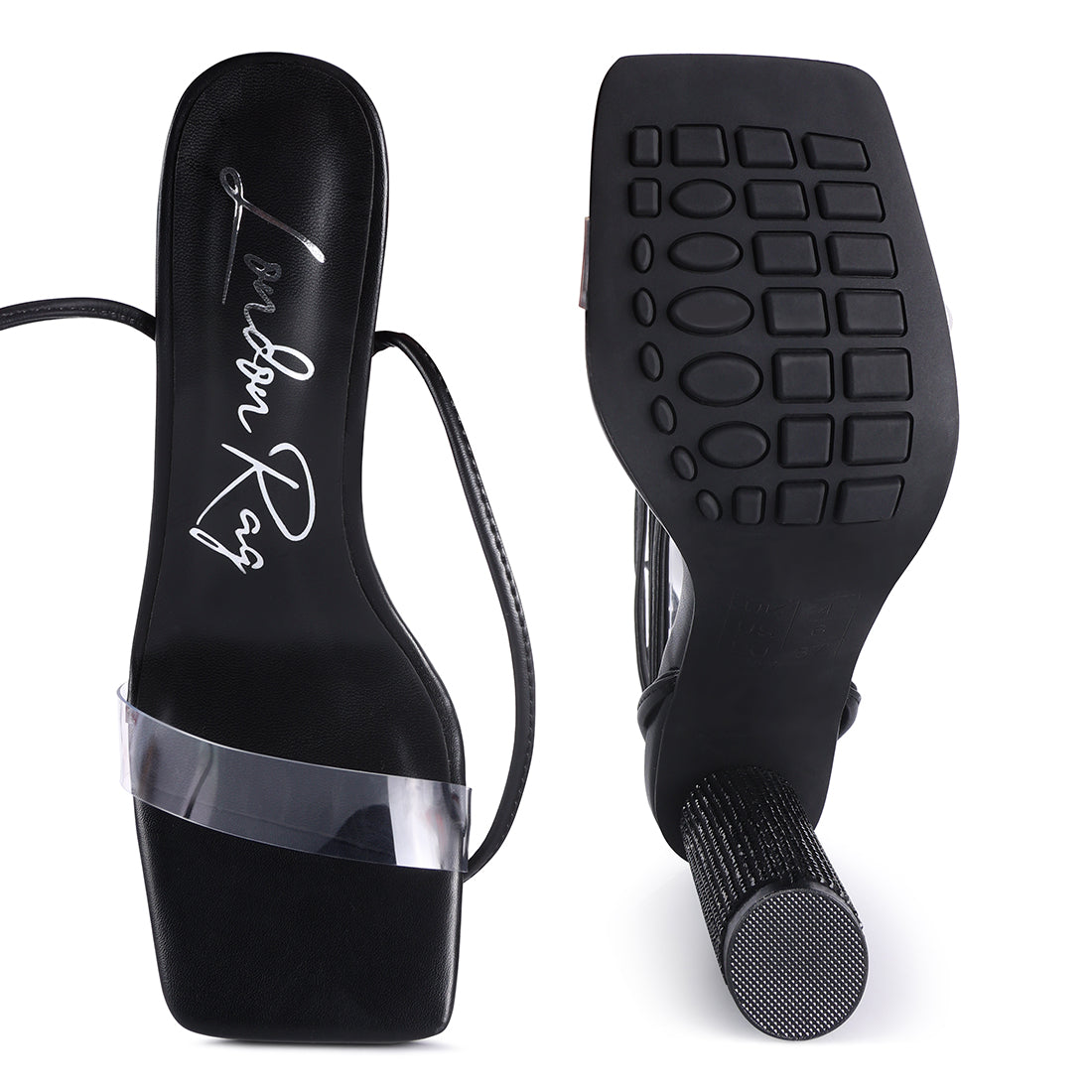 Black Lace Up Diamante High Heel Sandal