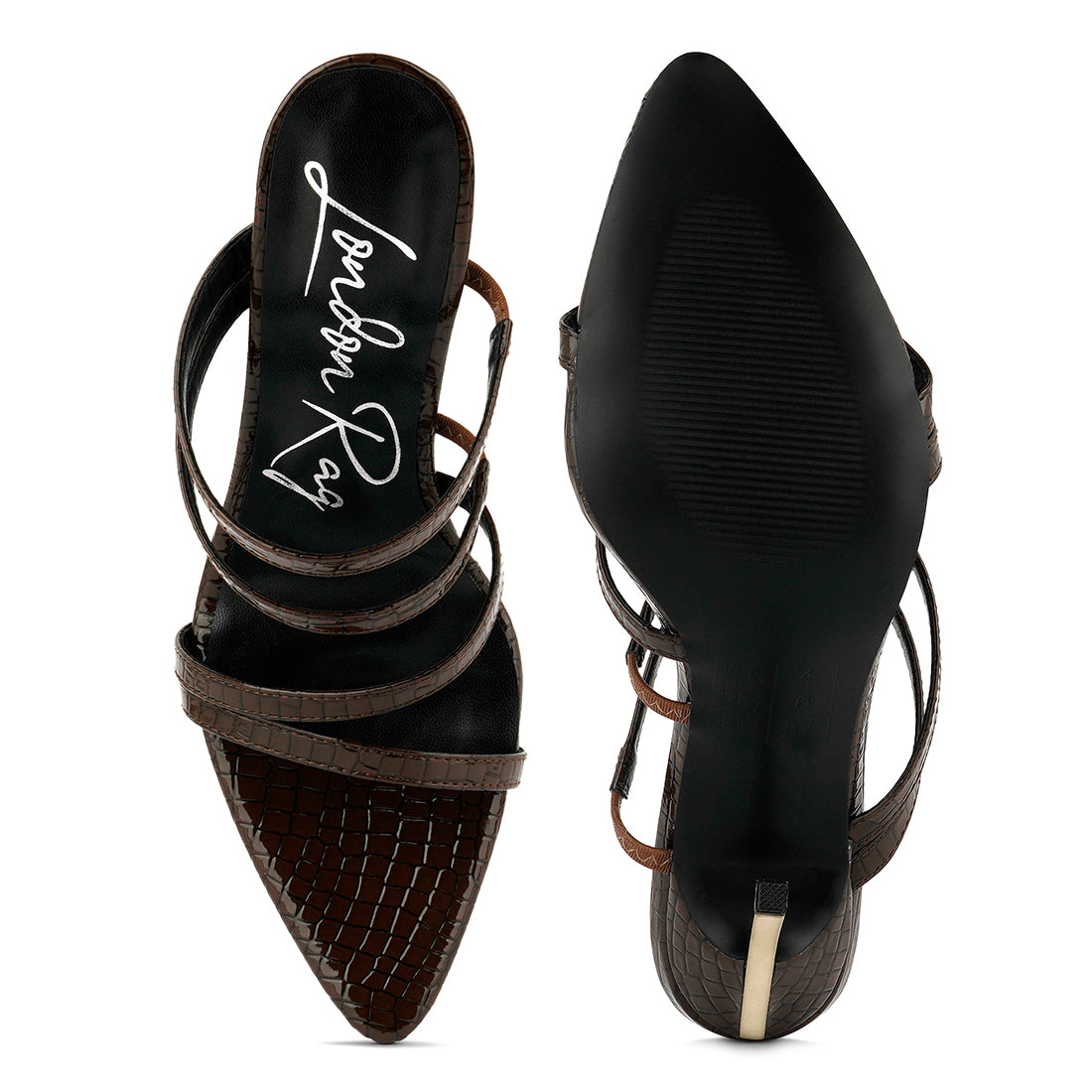 Brown Croc Metal High Heeled Sandals