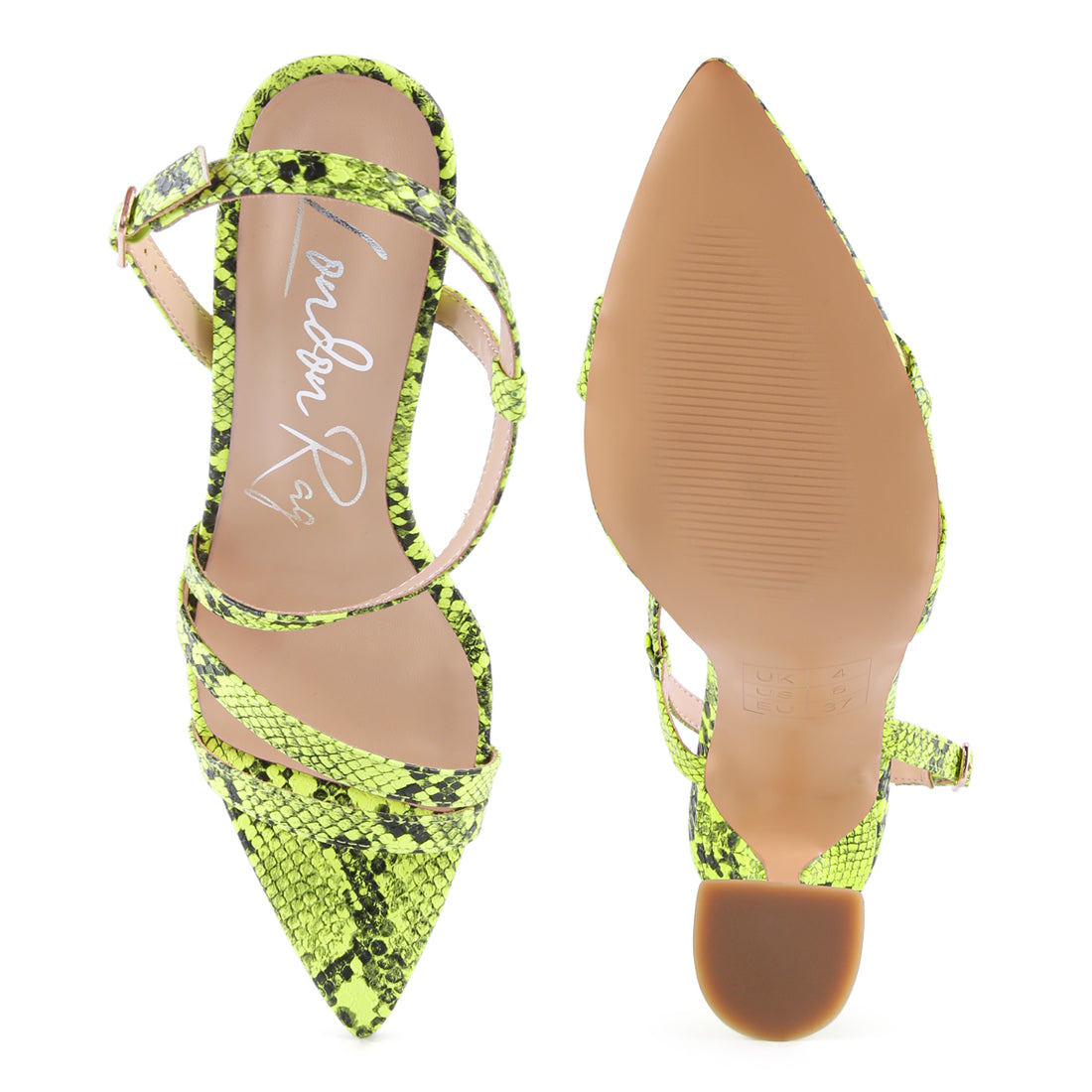 Snake Print Spool Heel Sandals in Yellow