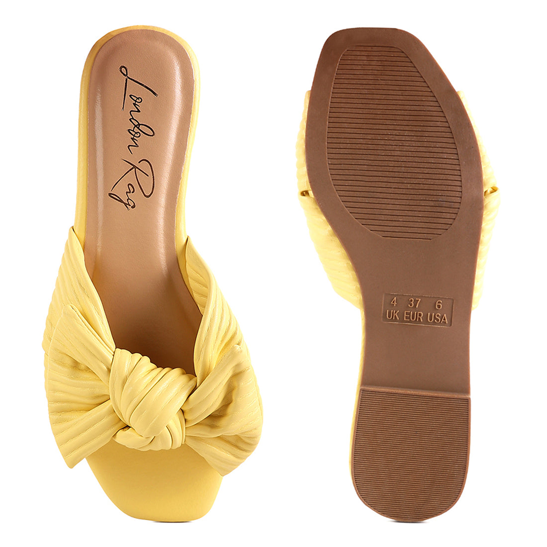 Yellow Textured Bow Slider Flats