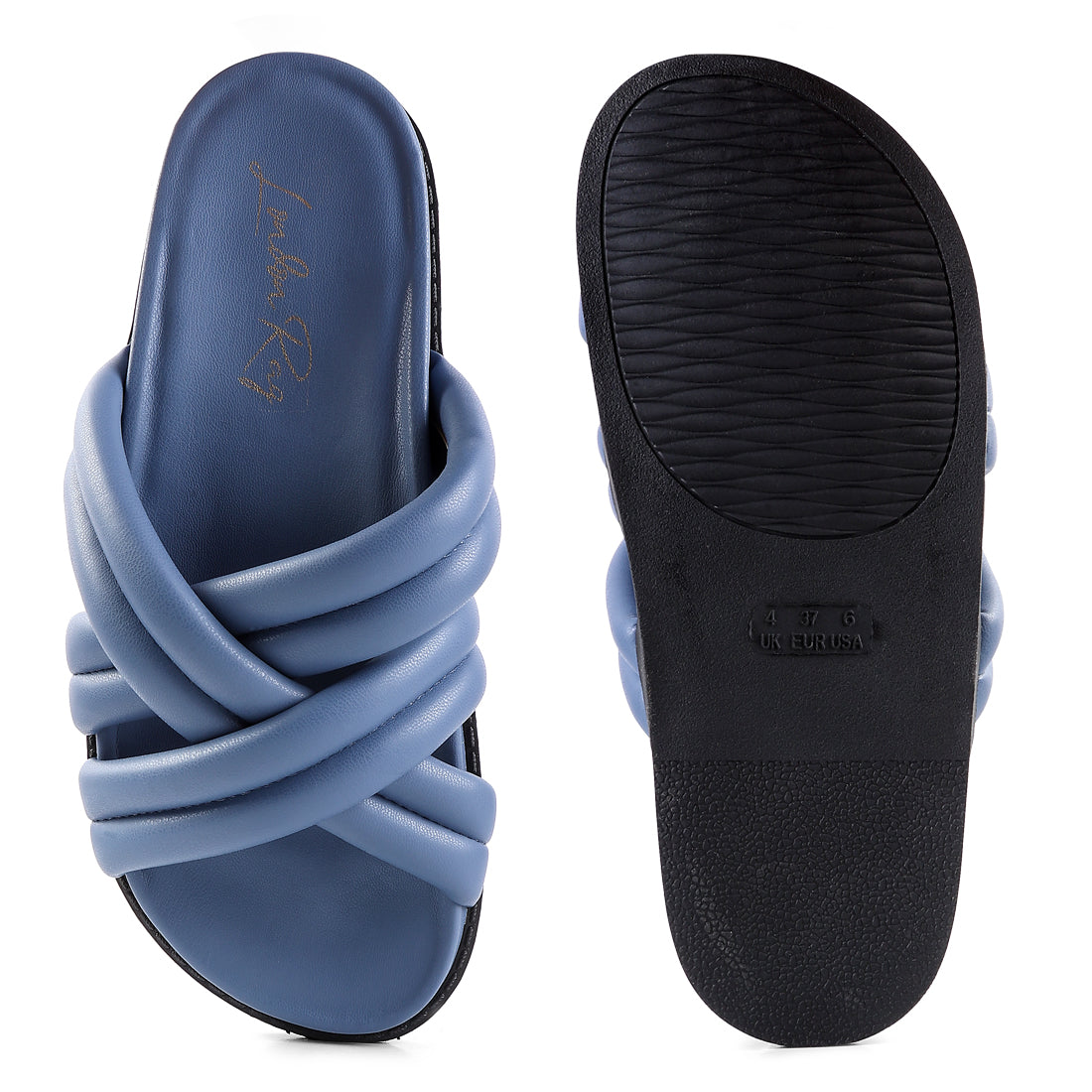 Blue Quilted Strap Slider Flats