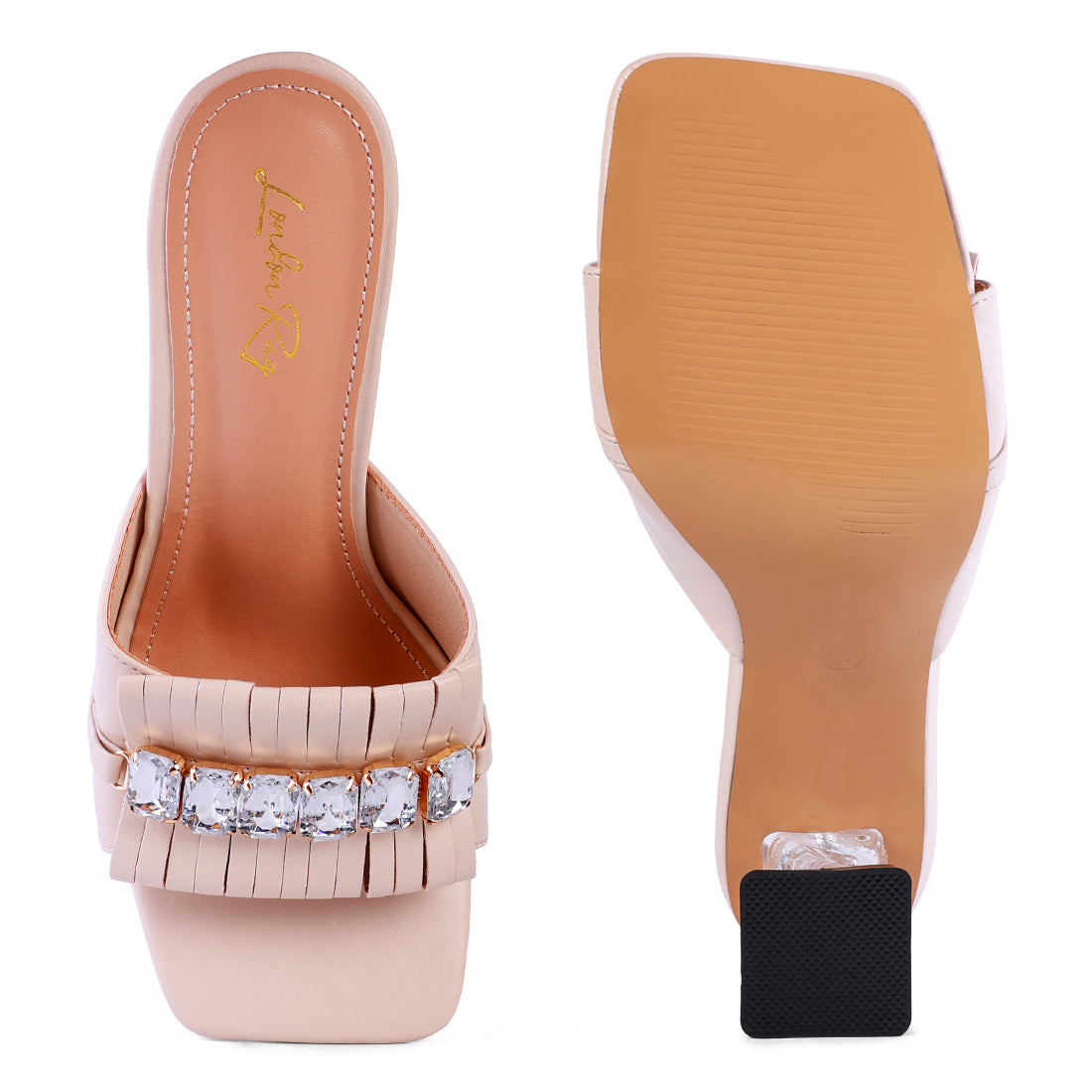 Beige Clear Heel Jewel Sandal