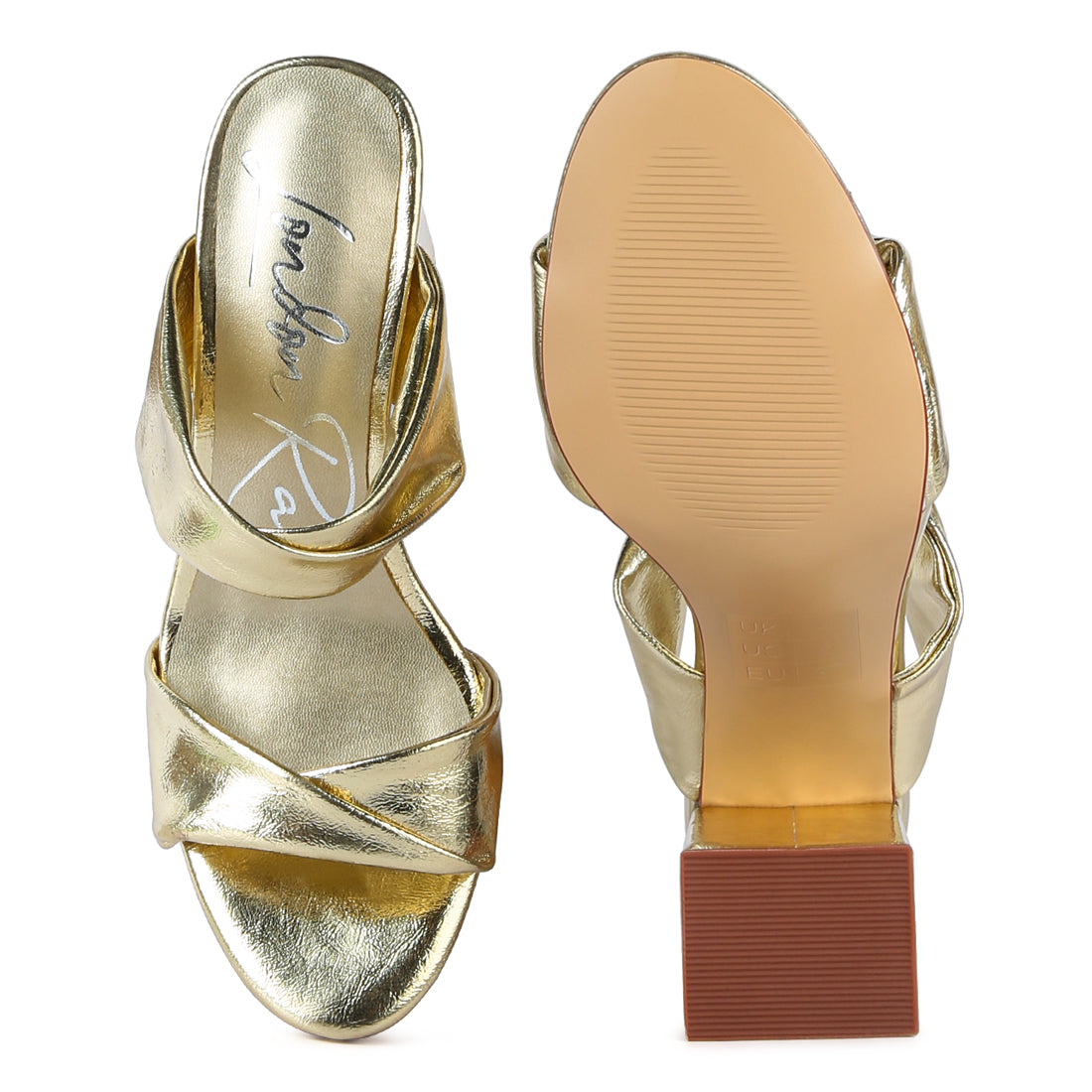 Gold High Heeled Block Heel Sandal