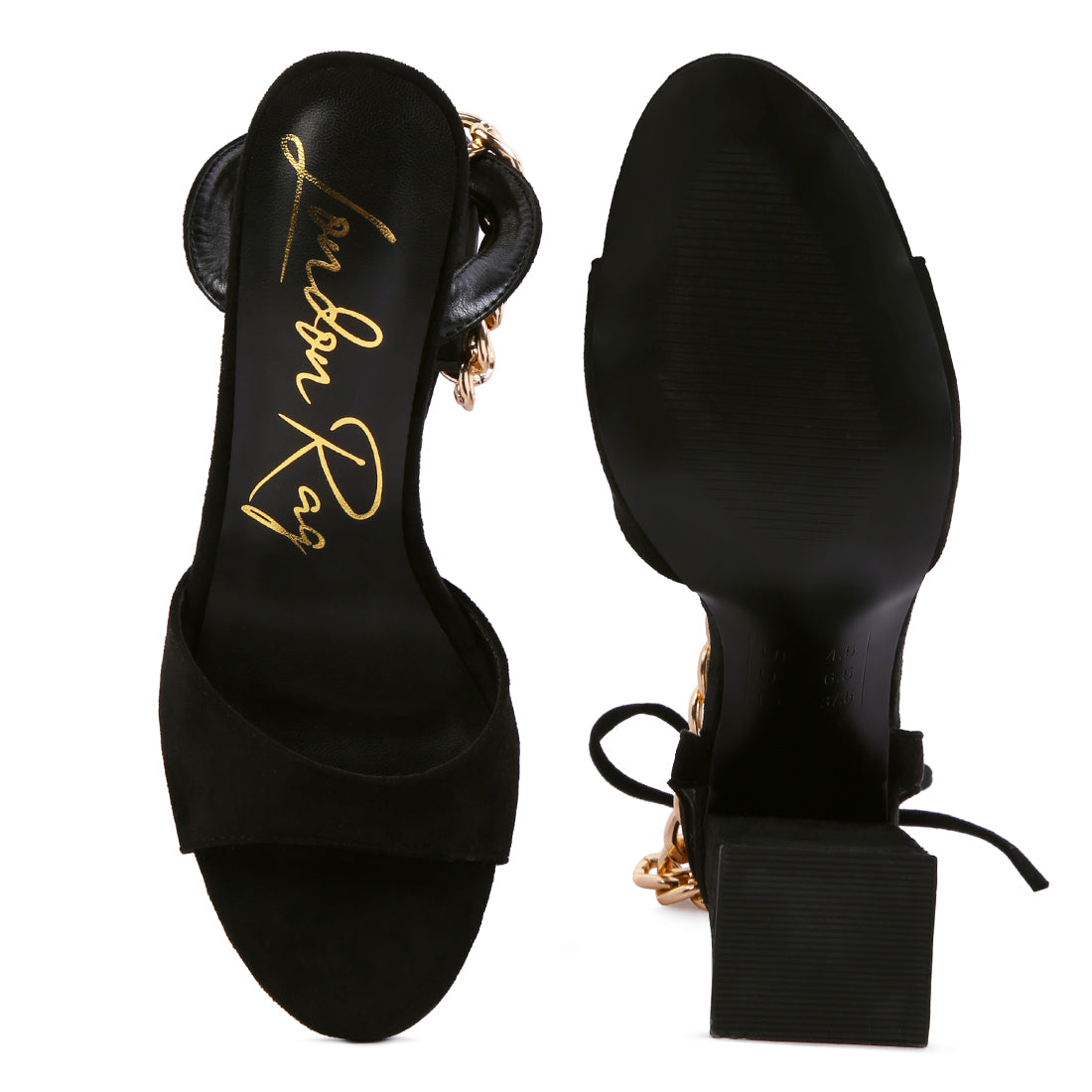 Black Chain Detail Tie Up Block Heels