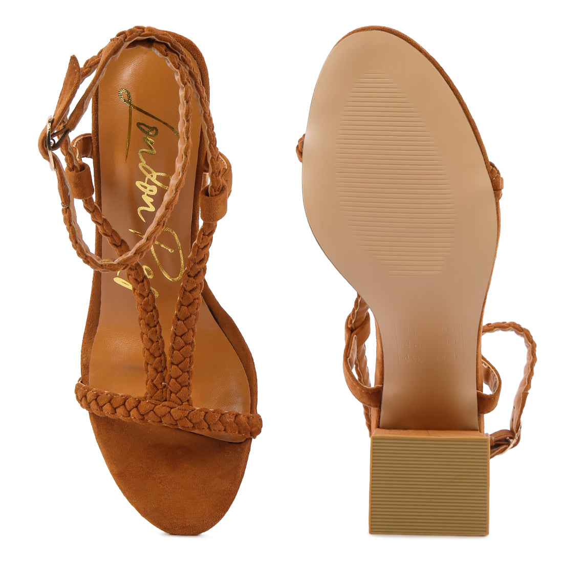 Smoosh Braided Block Heel Sandals in Tan