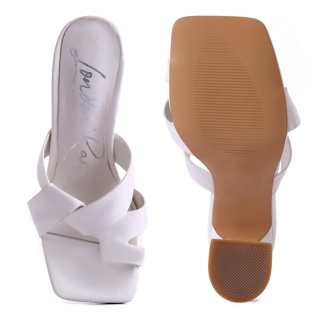 White Intertwined Toe Ring Heeled Sandals